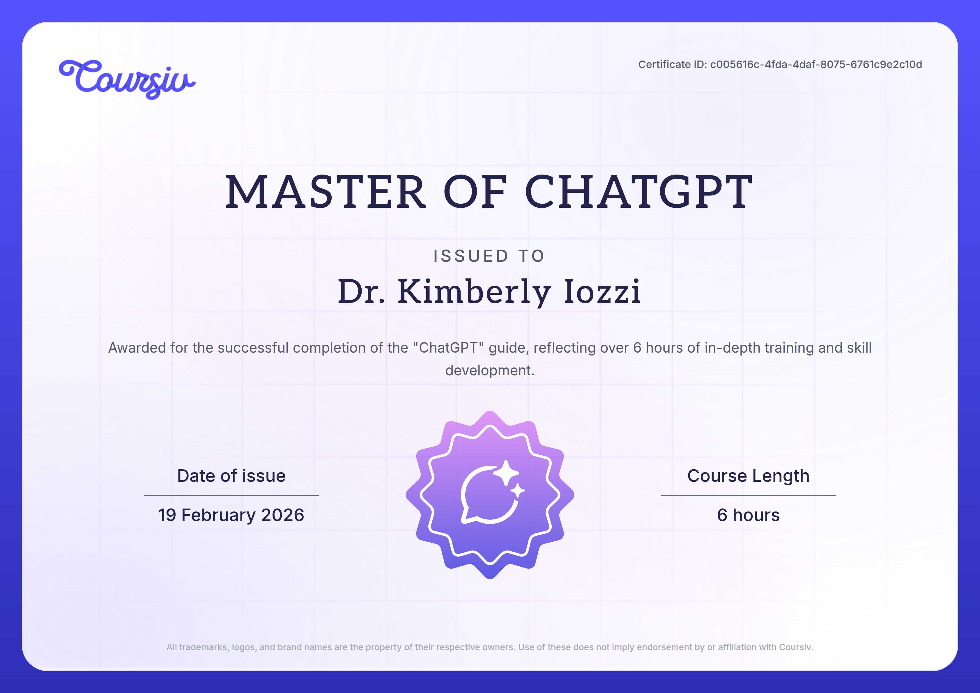 Certificate for ChatGPT