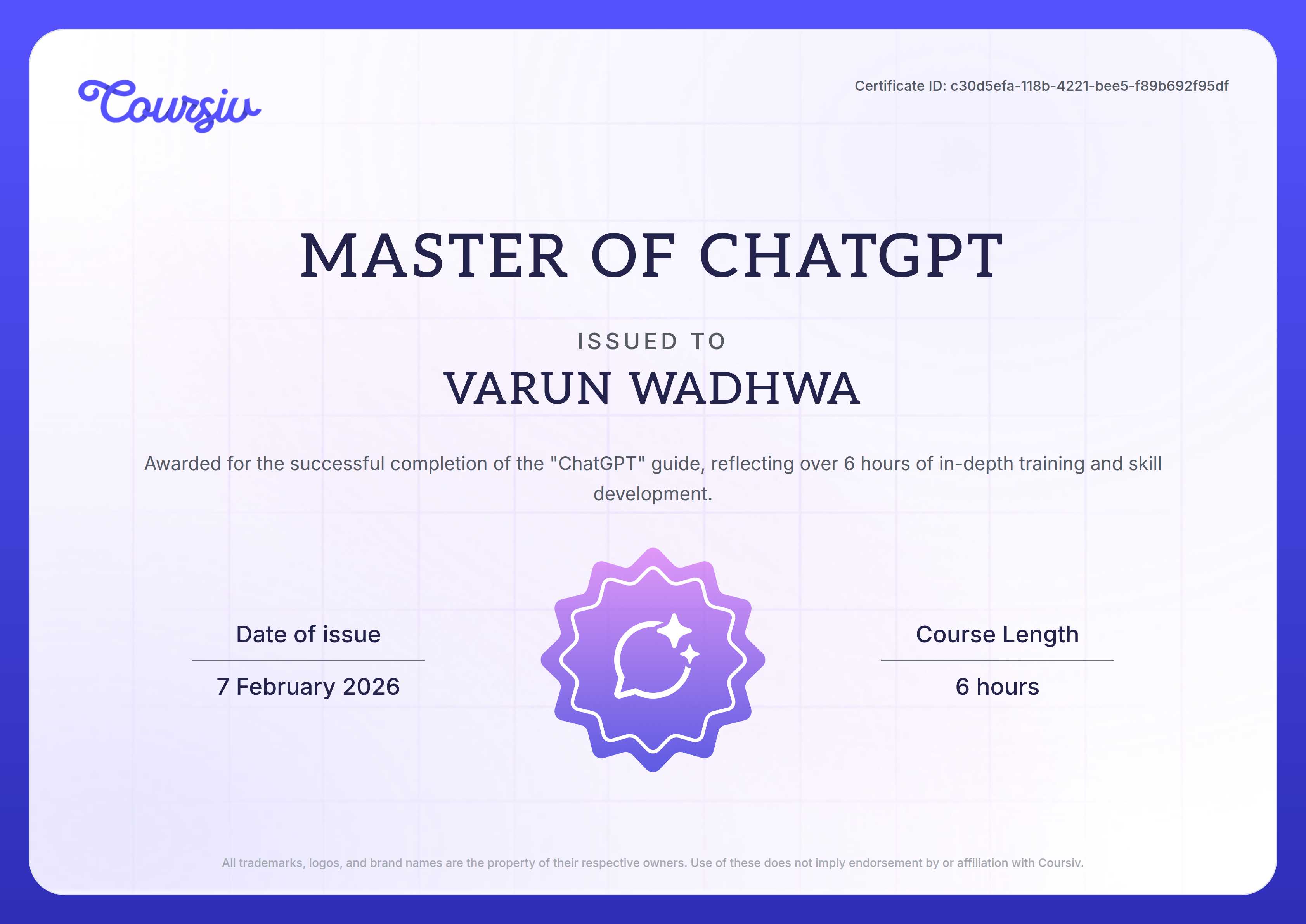 Certificate for ChatGPT