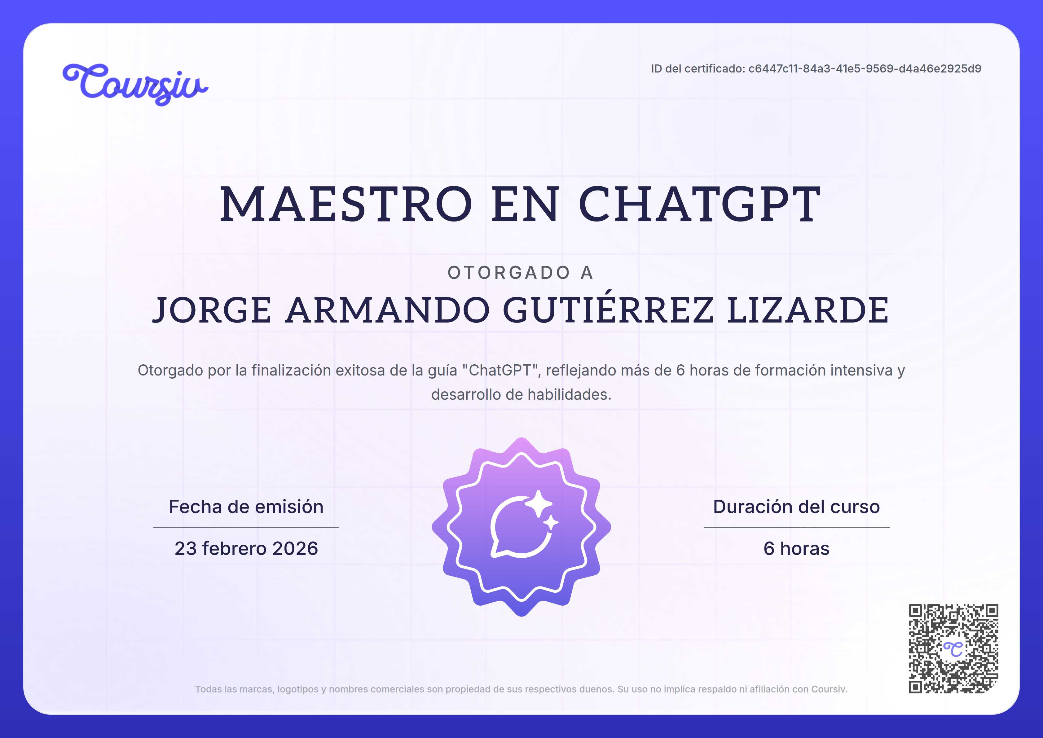 Certificate for ChatGPT