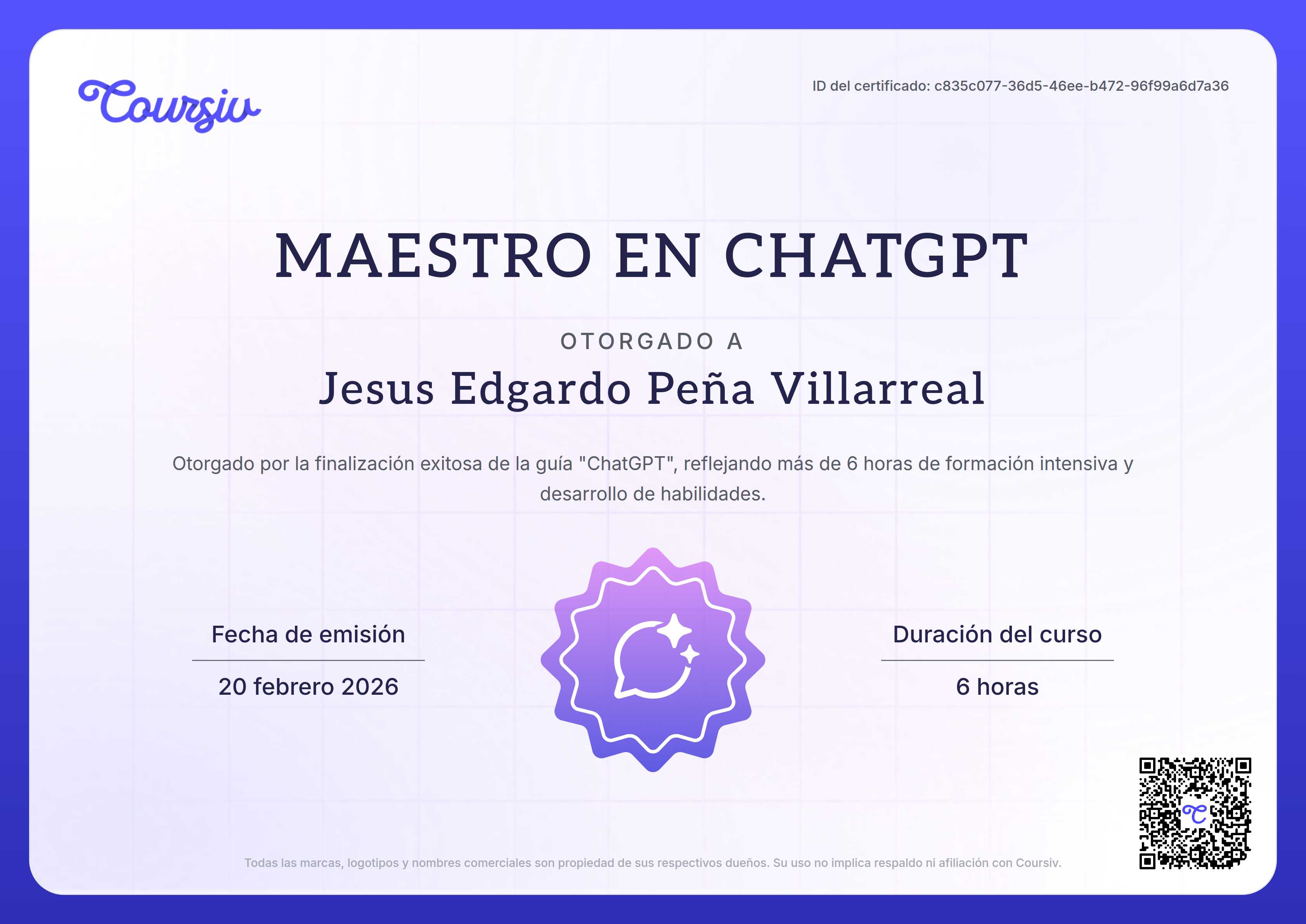 Certificate for ChatGPT