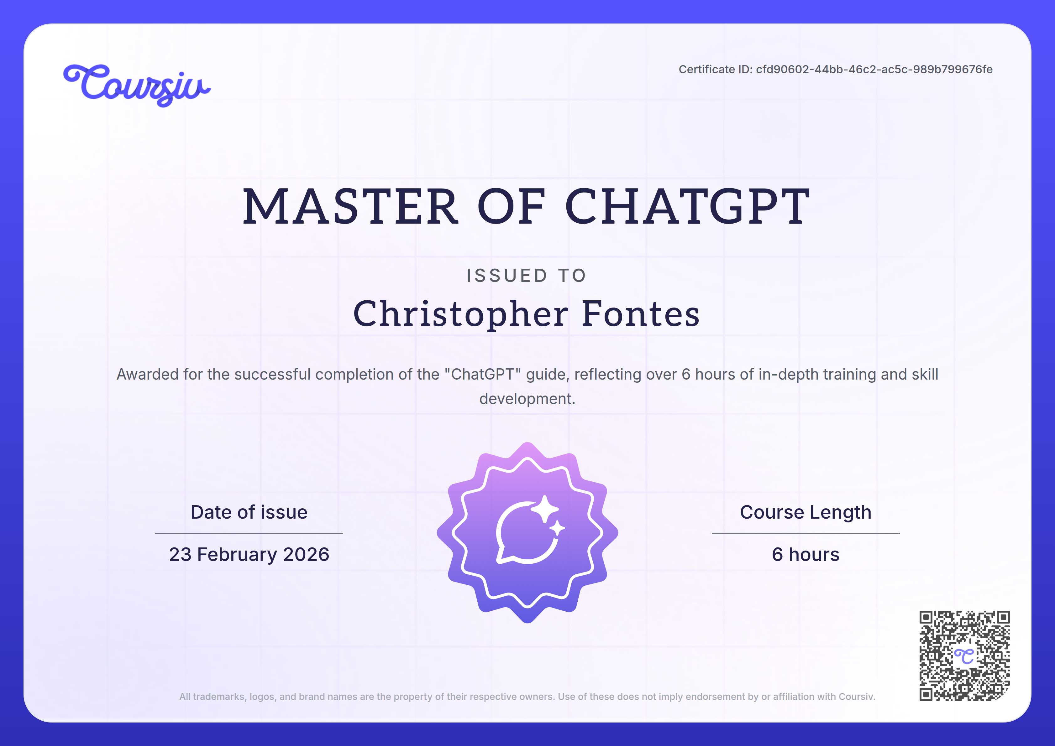 Certificate for ChatGPT