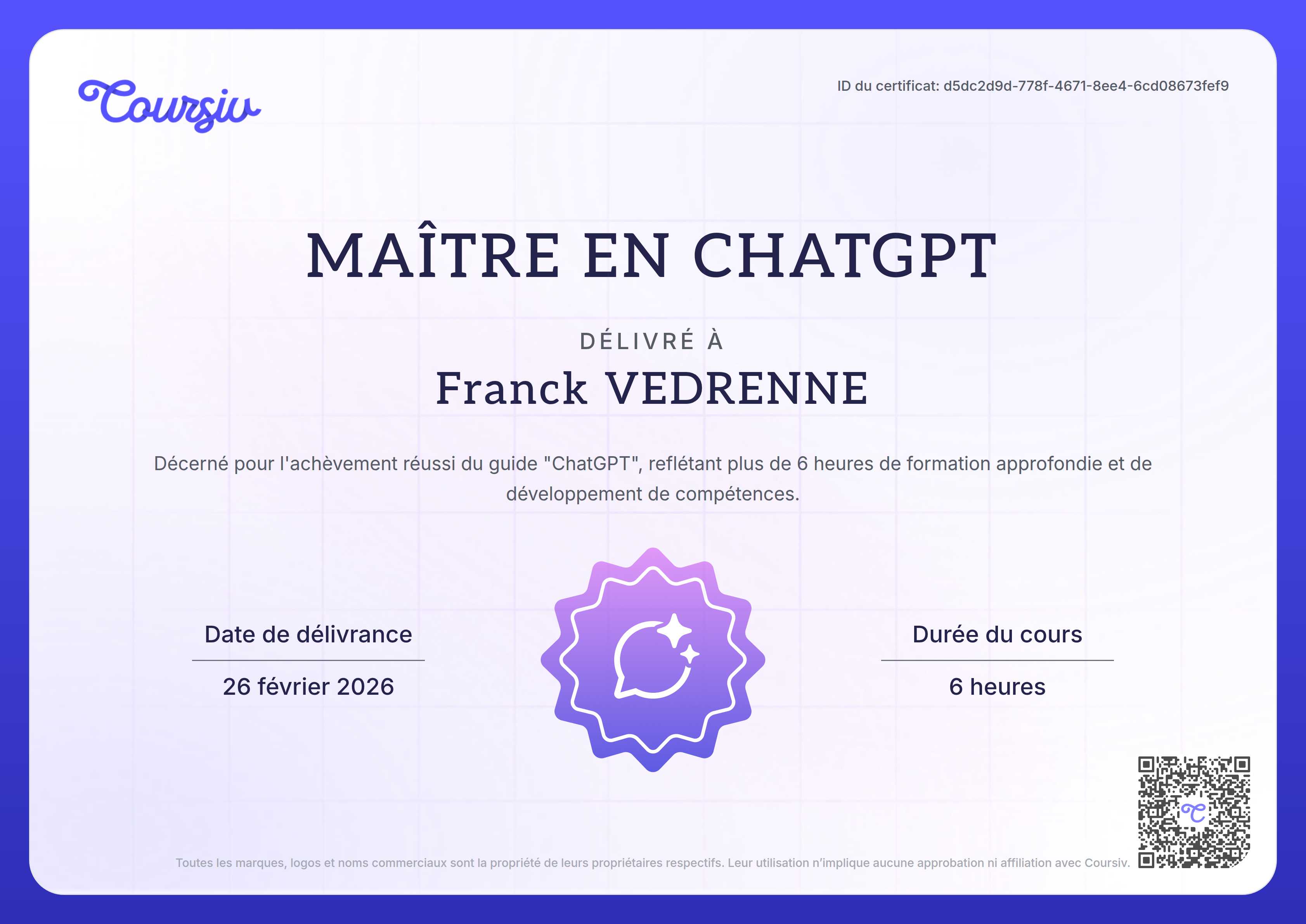 Certificate for ChatGPT