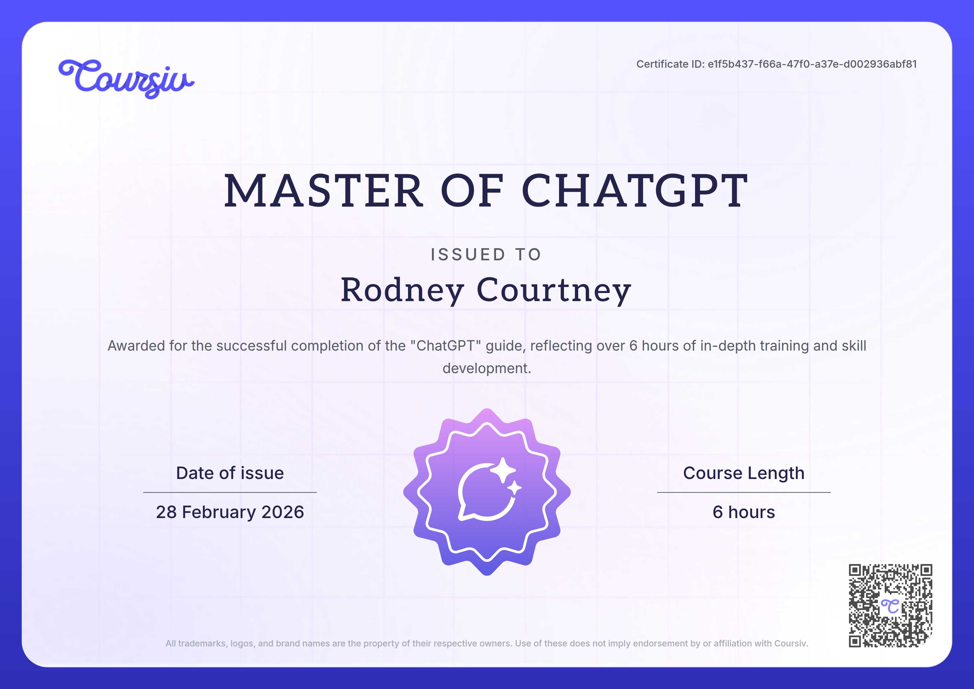 Certificate for ChatGPT