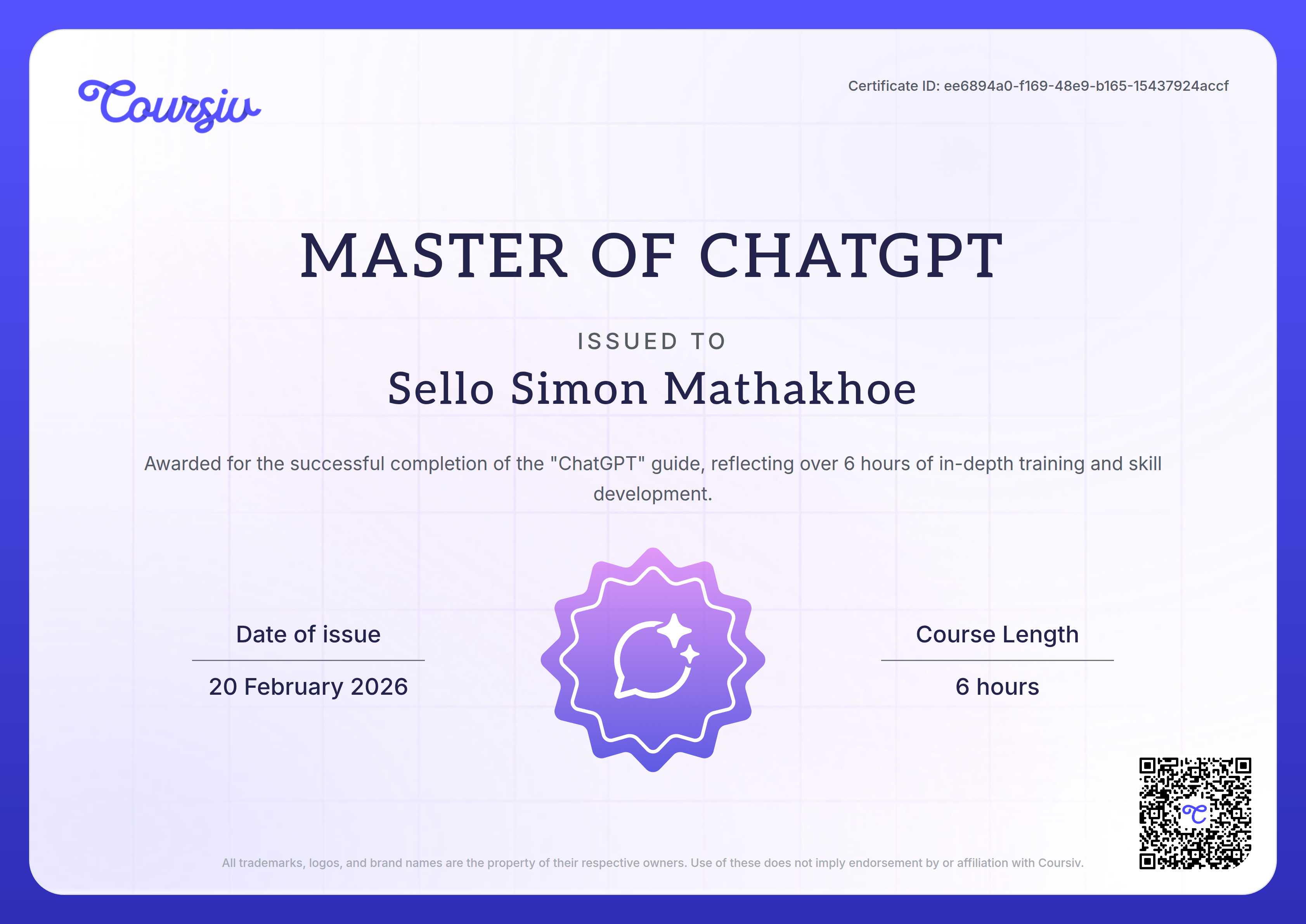 Certificate for ChatGPT