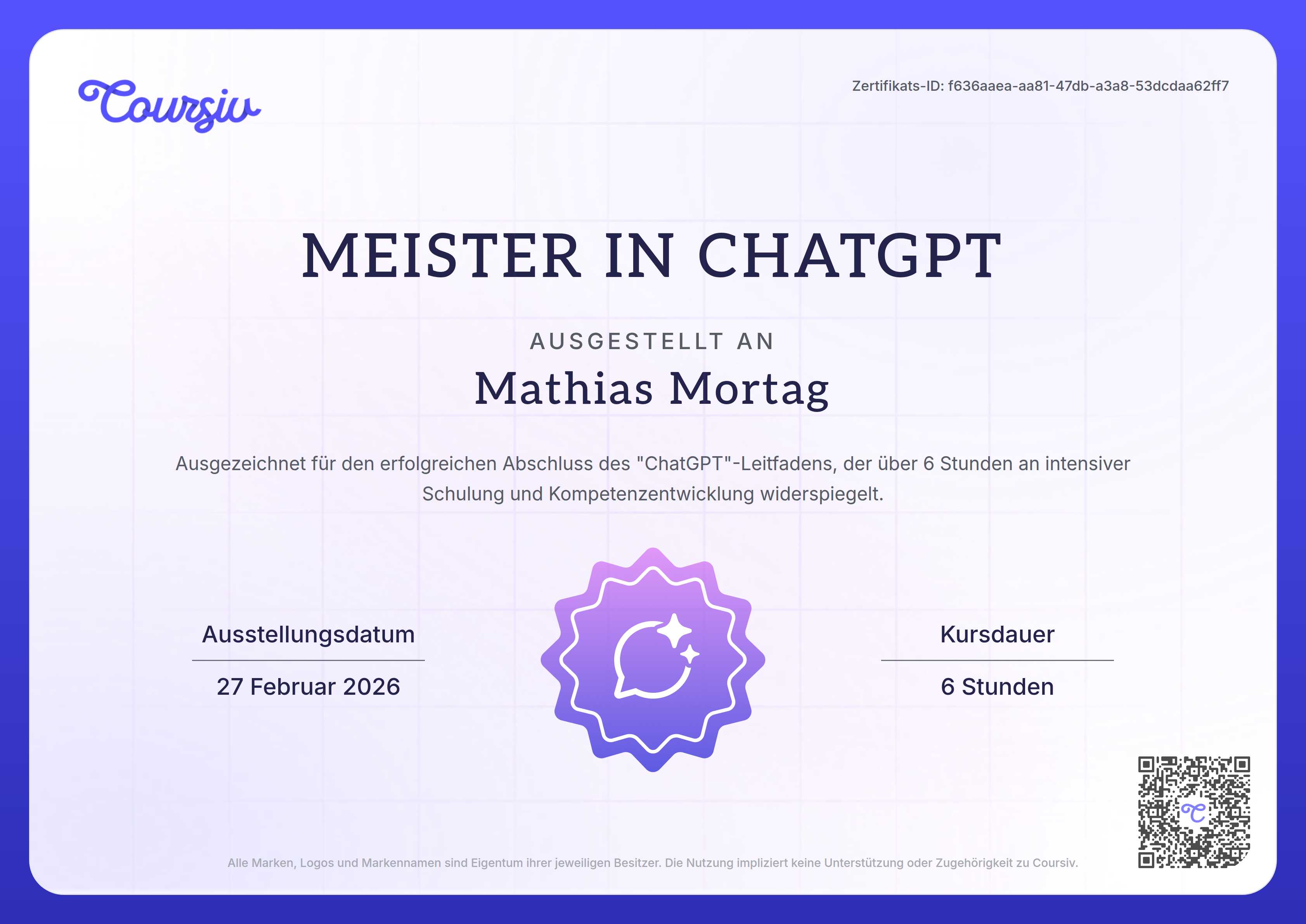 Certificate for ChatGPT