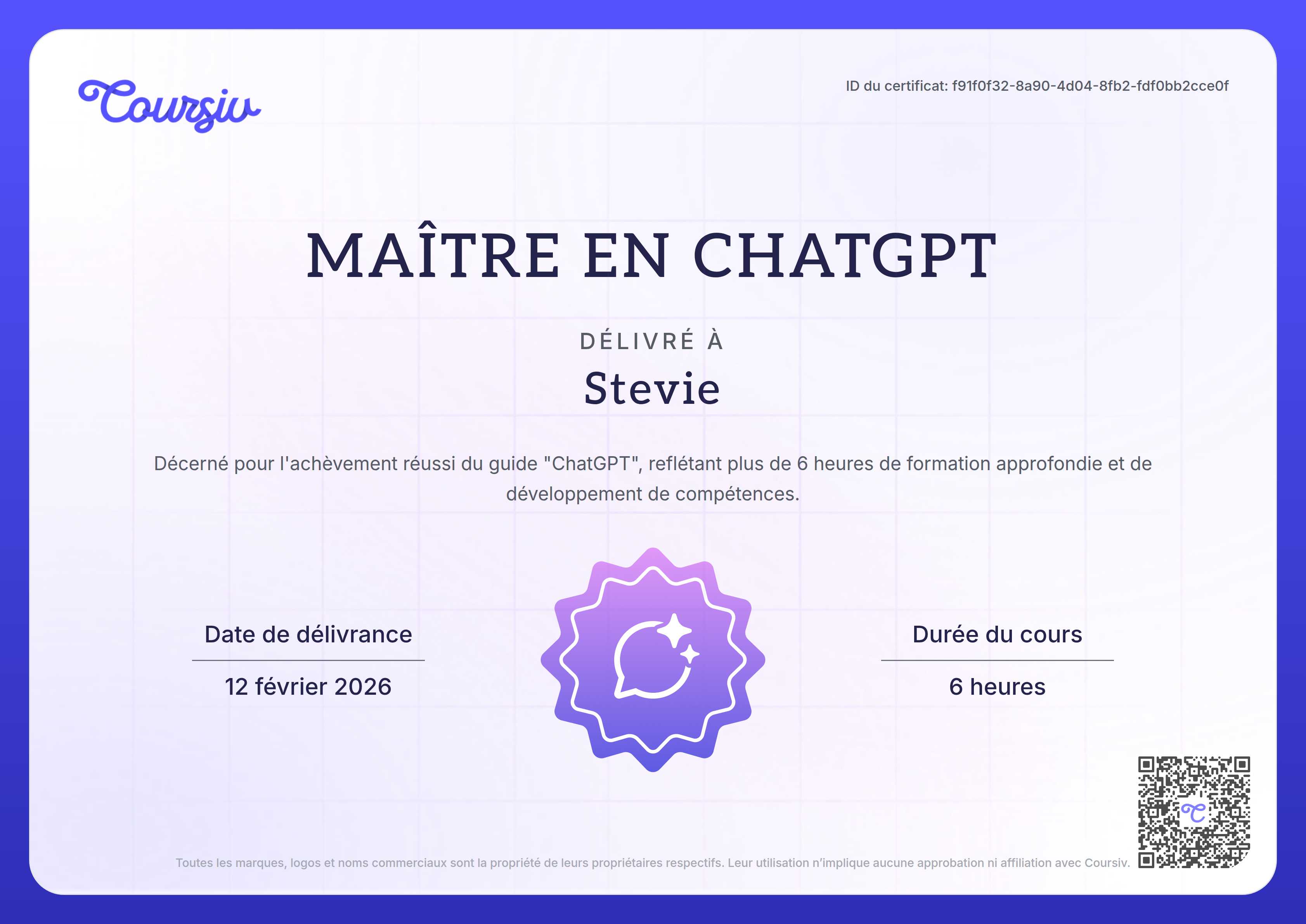 Certificate for ChatGPT