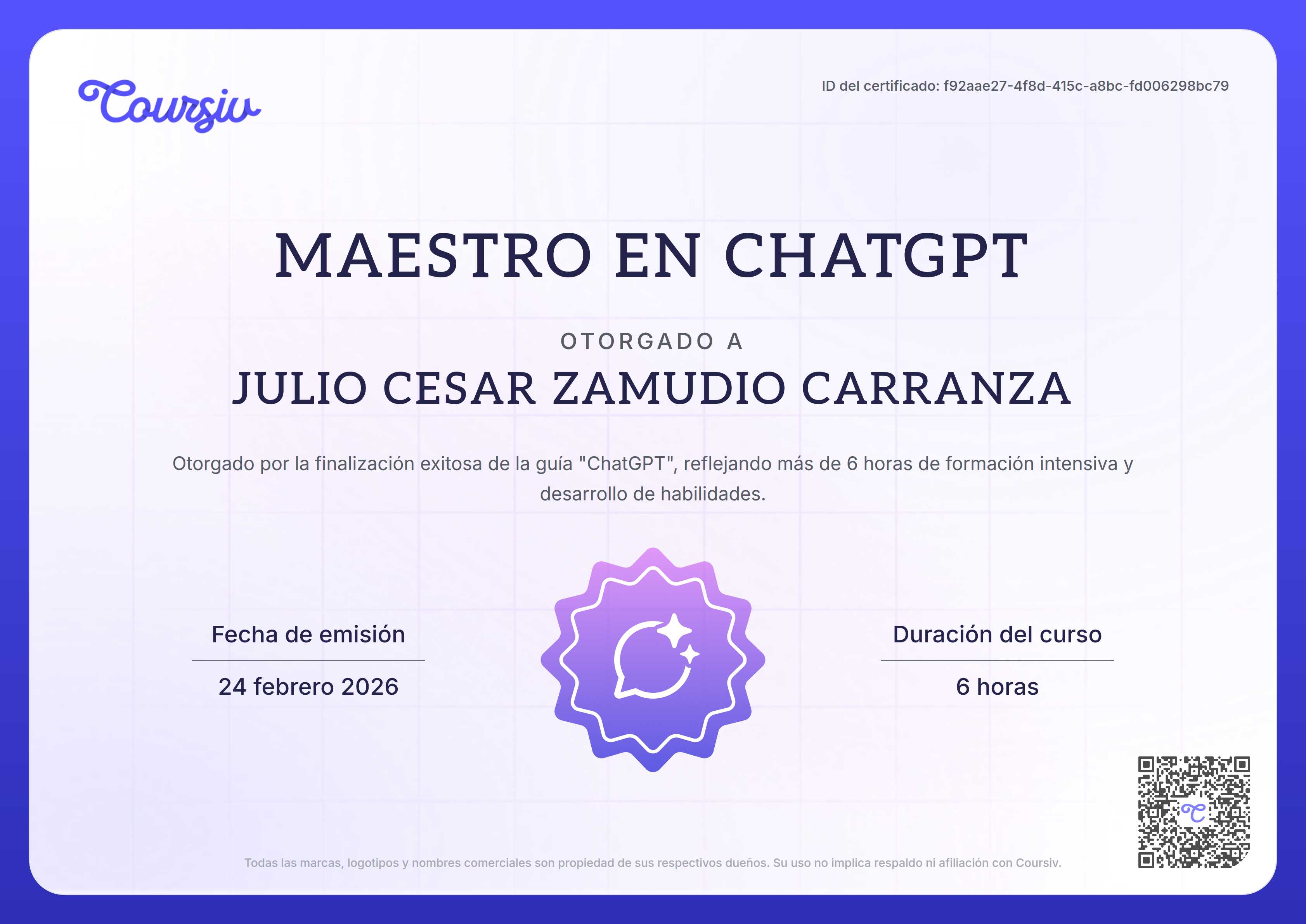 Certificate for ChatGPT