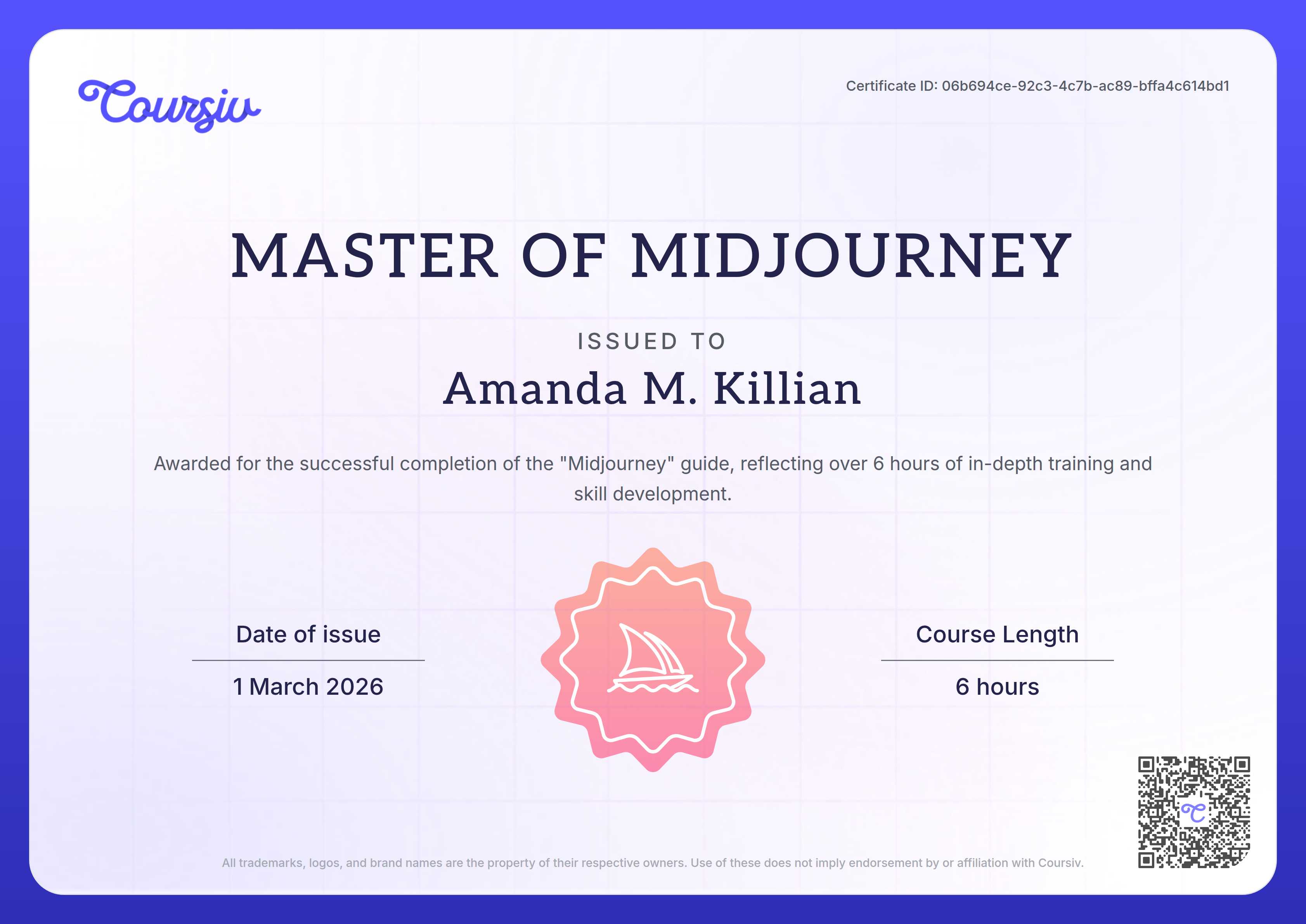 Certificate for Midjourney