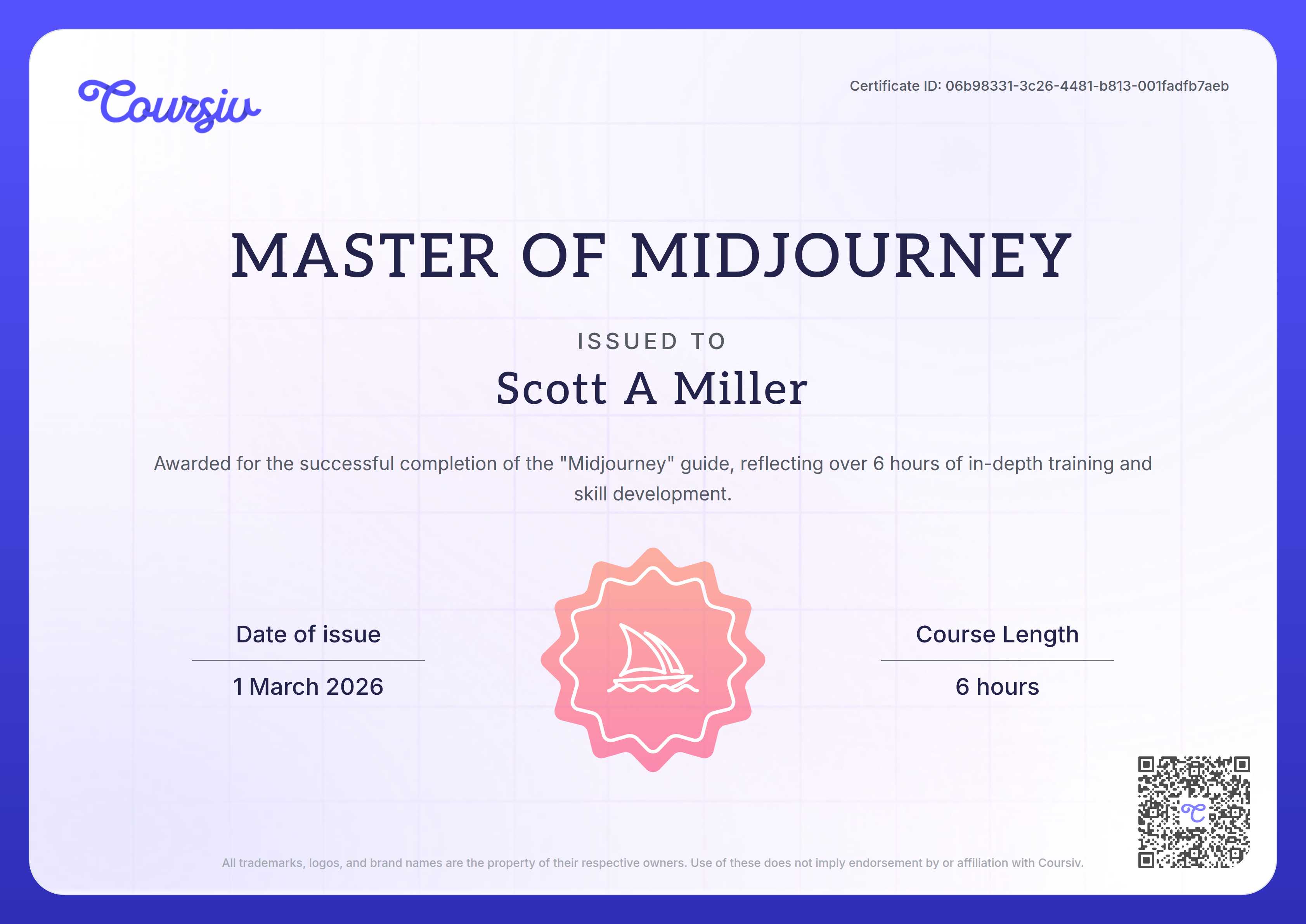 Certificate for Midjourney