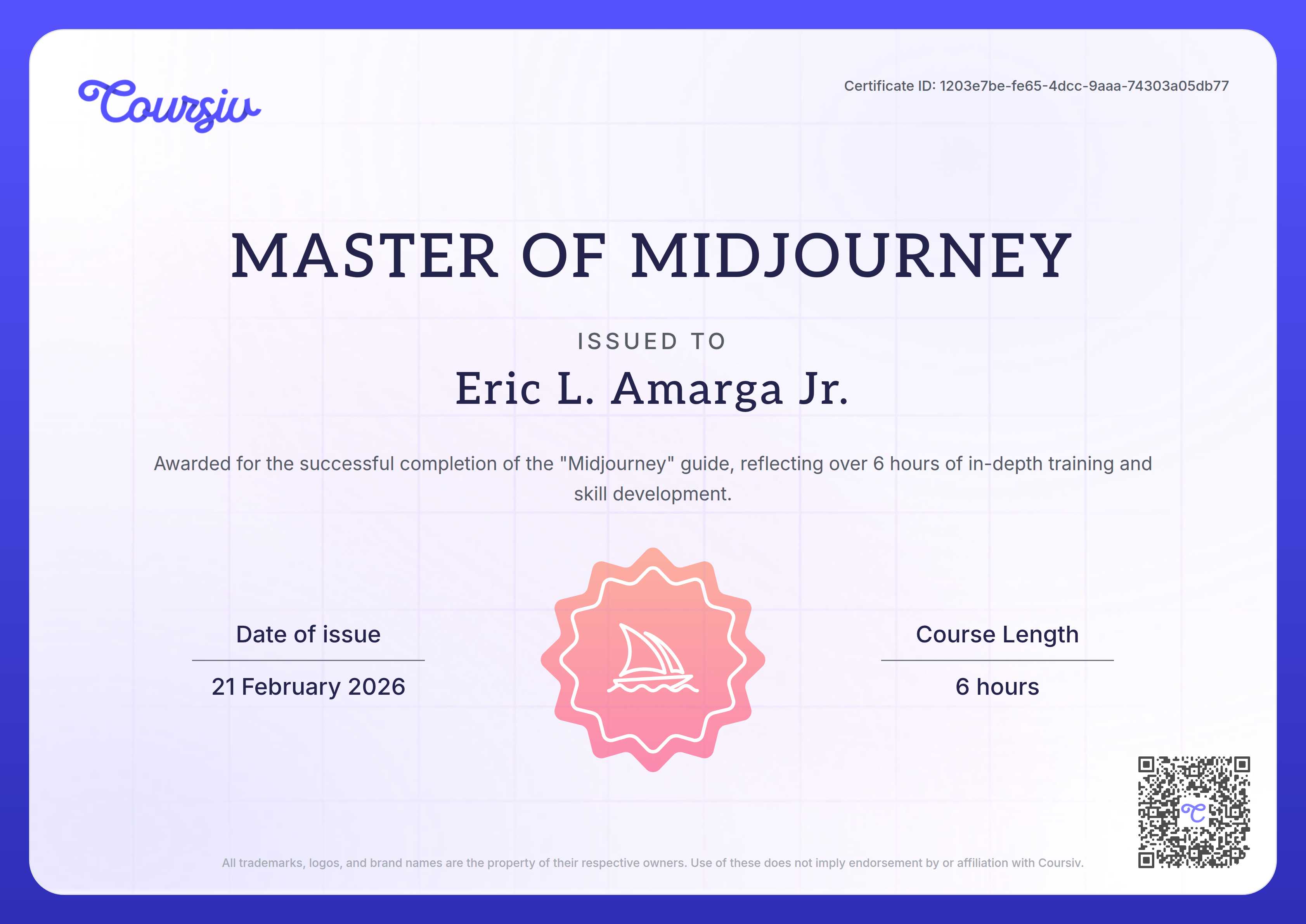 Certificate for Midjourney