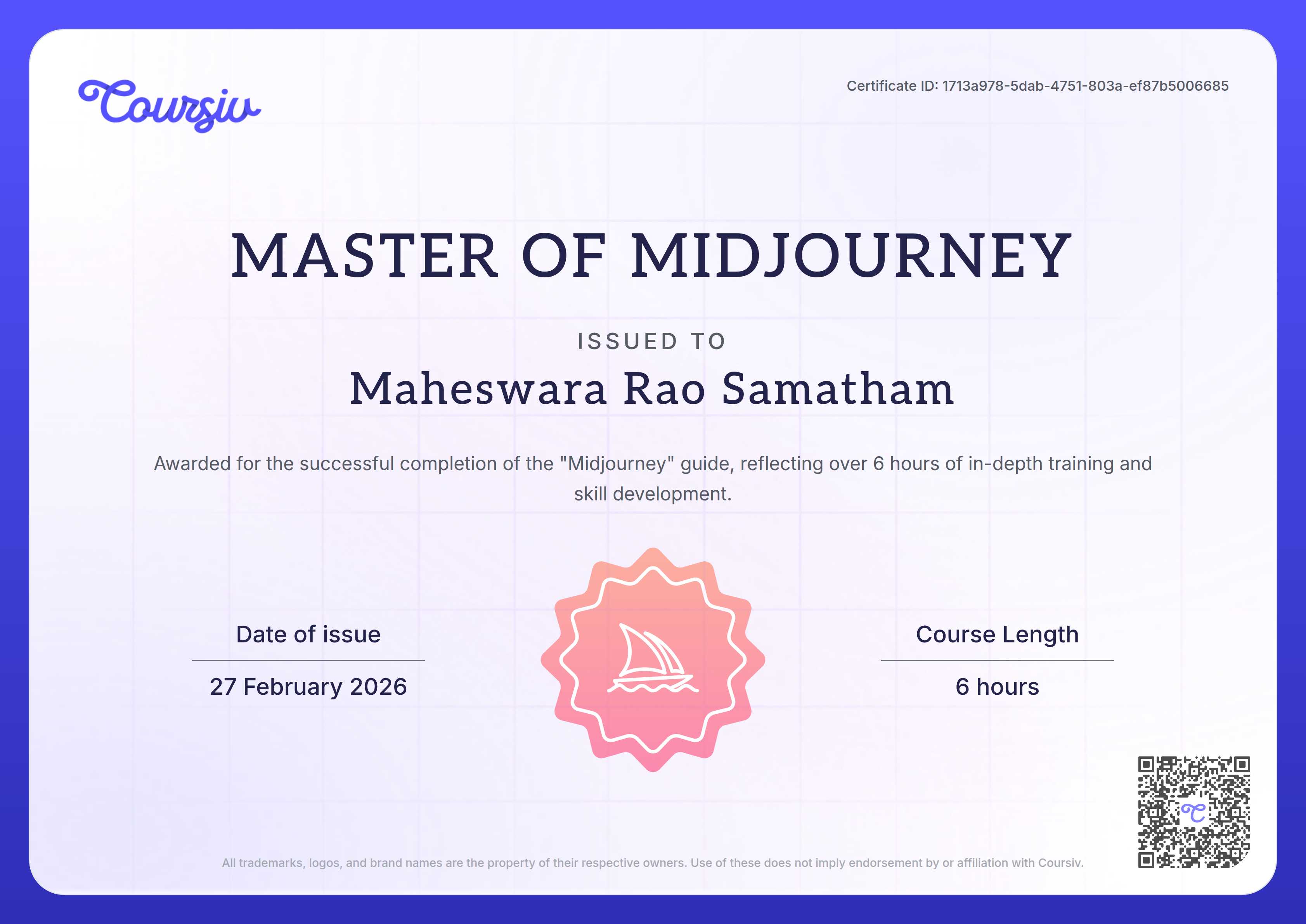 Certificate for Midjourney