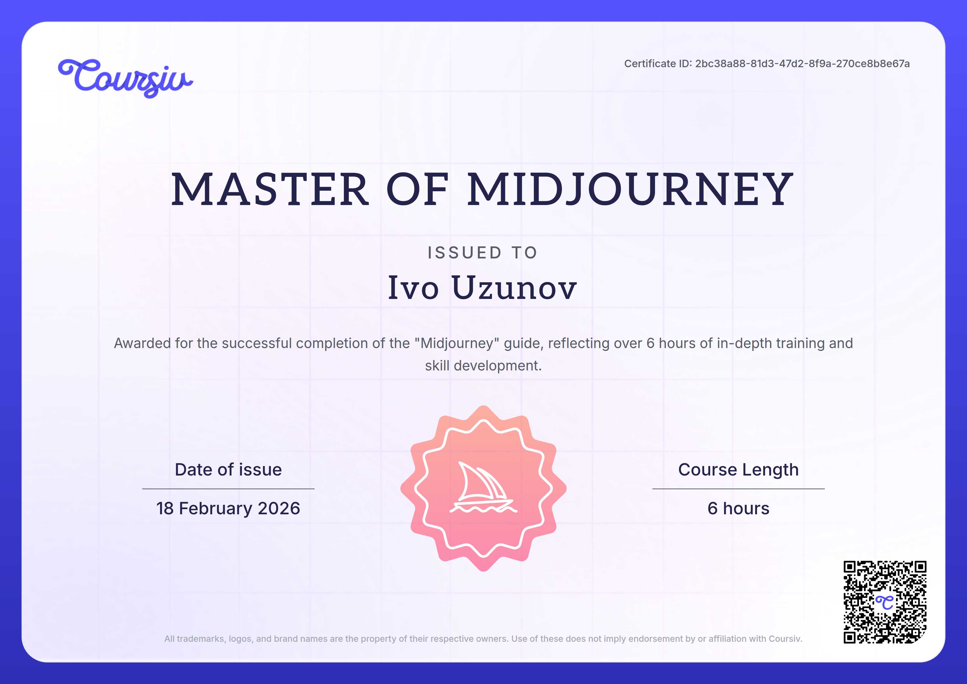 Certificate for Midjourney