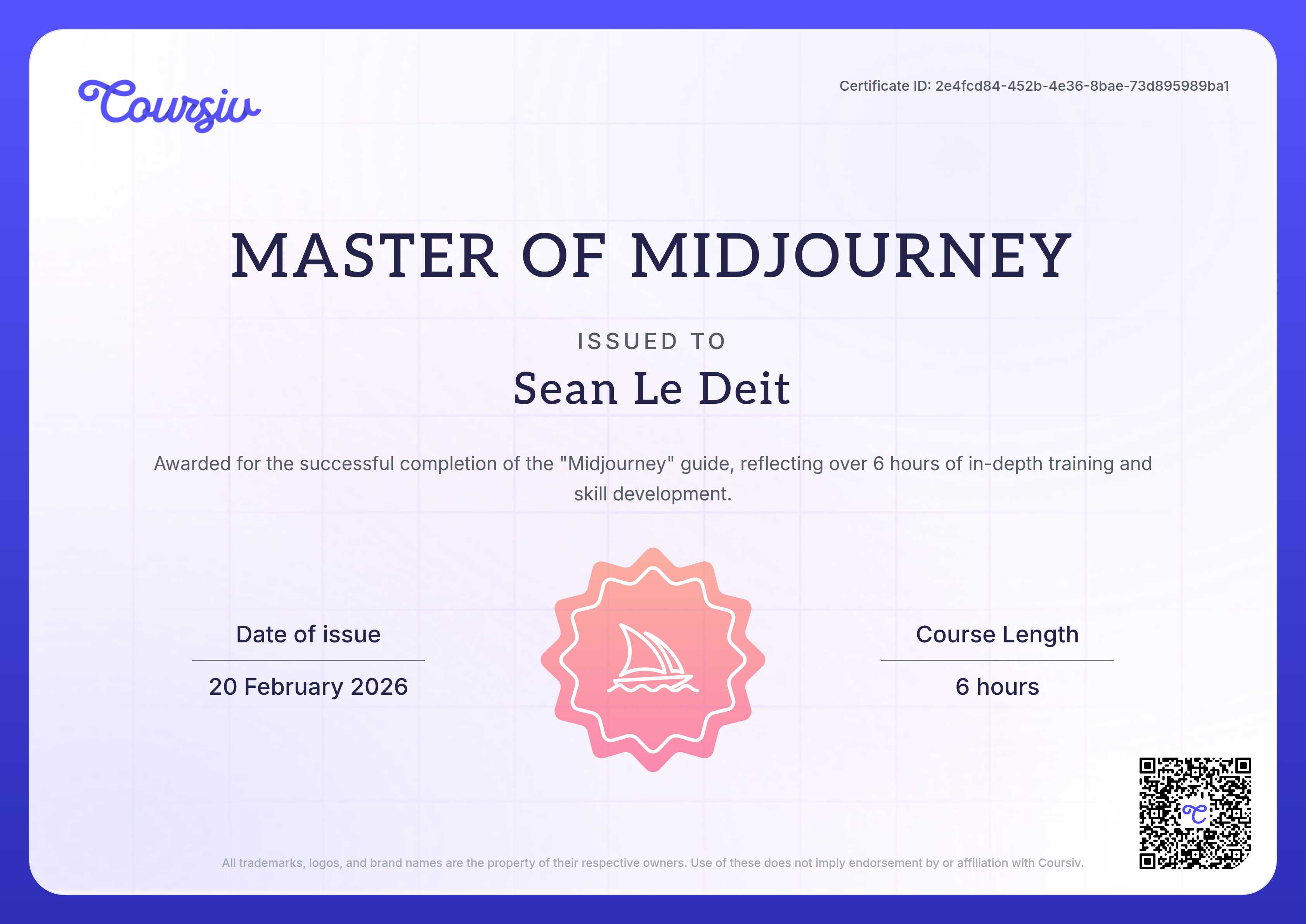 Certificate for Midjourney