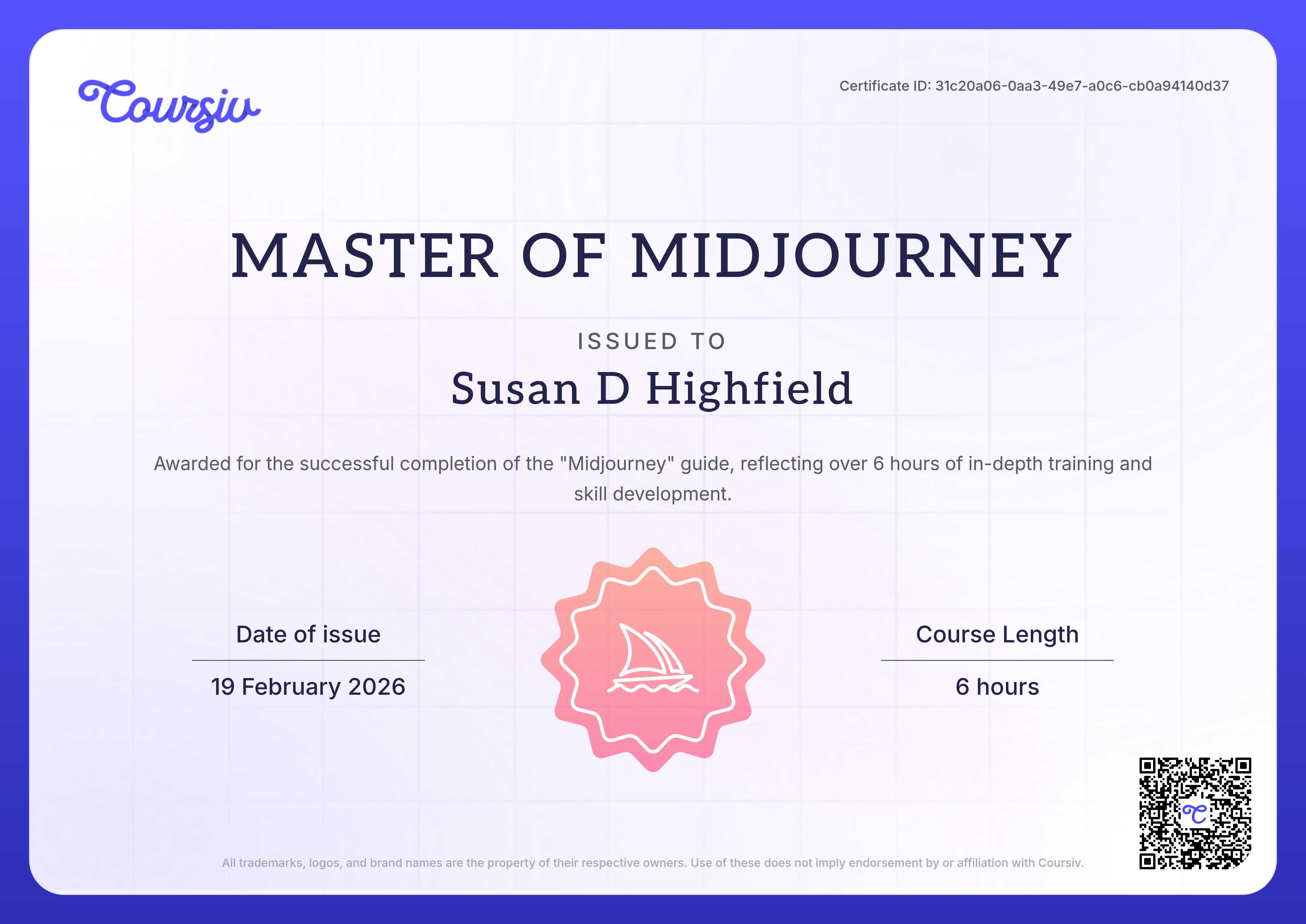 Certificate for Midjourney
