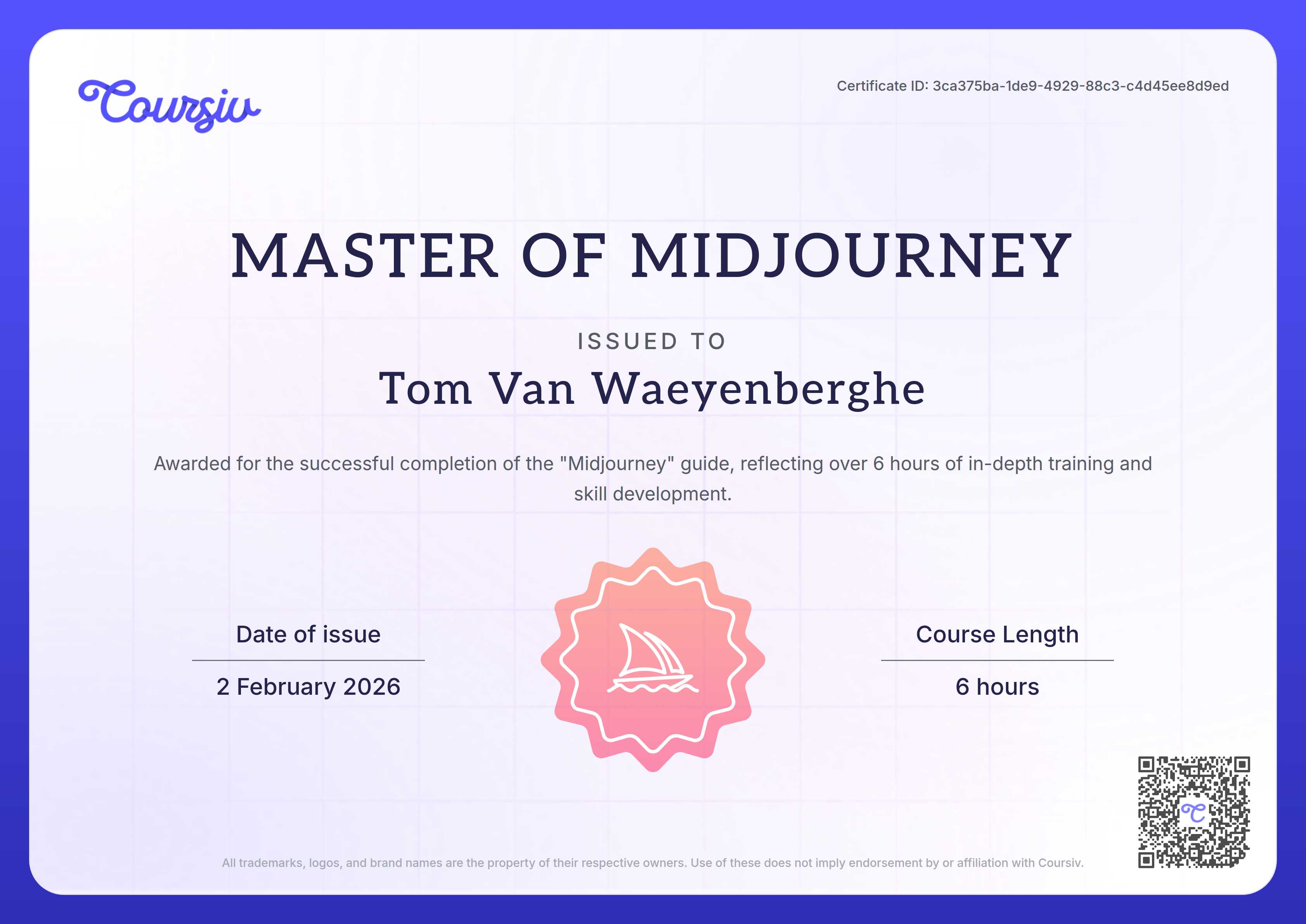 Certificate for Midjourney