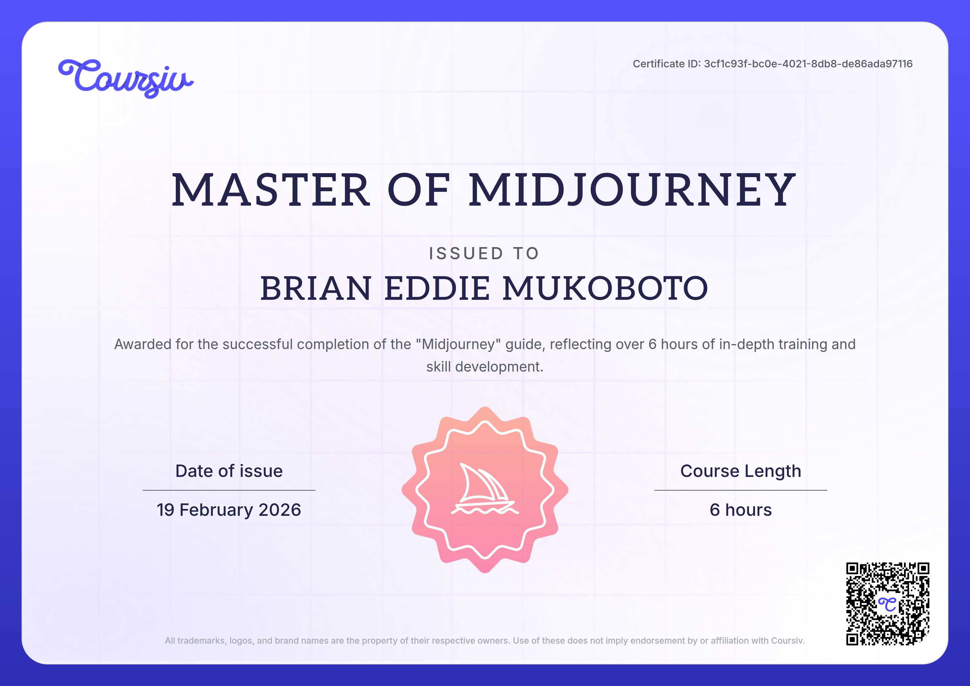 Certificate for Midjourney