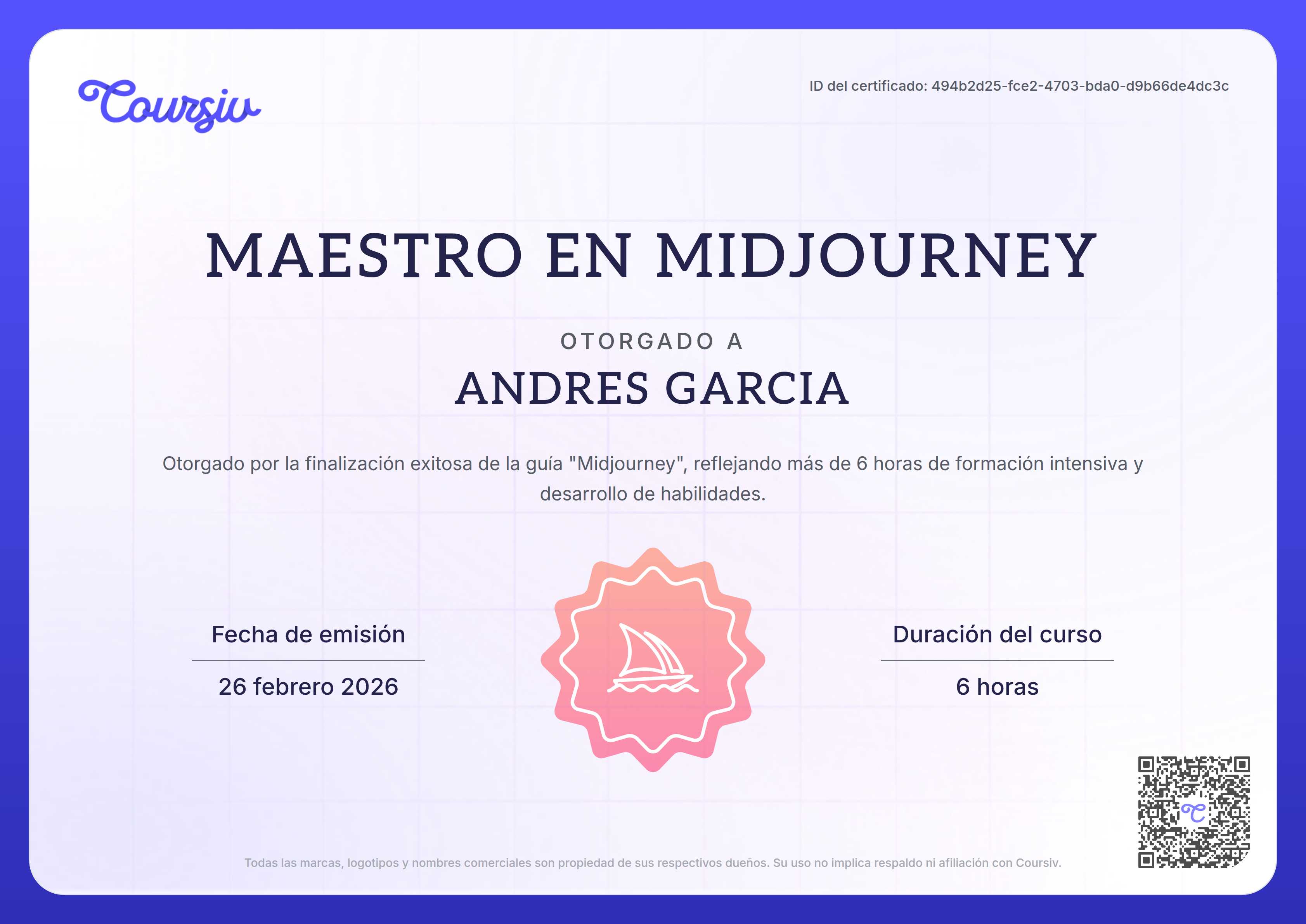 Certificate for Midjourney