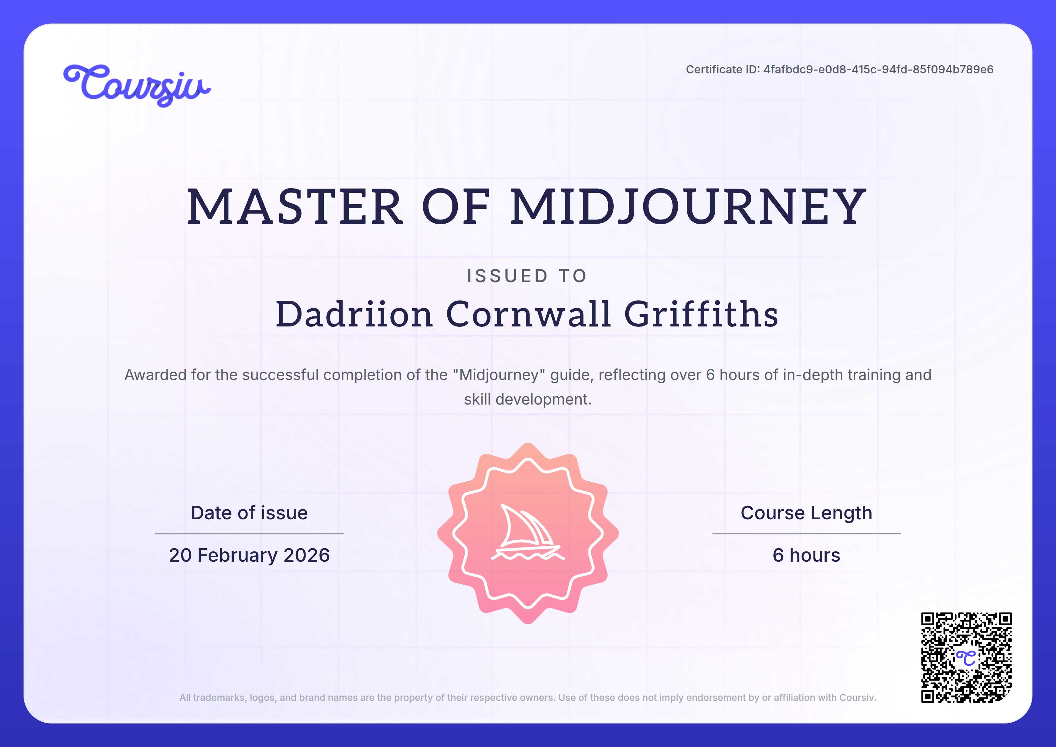 Certificate for Midjourney