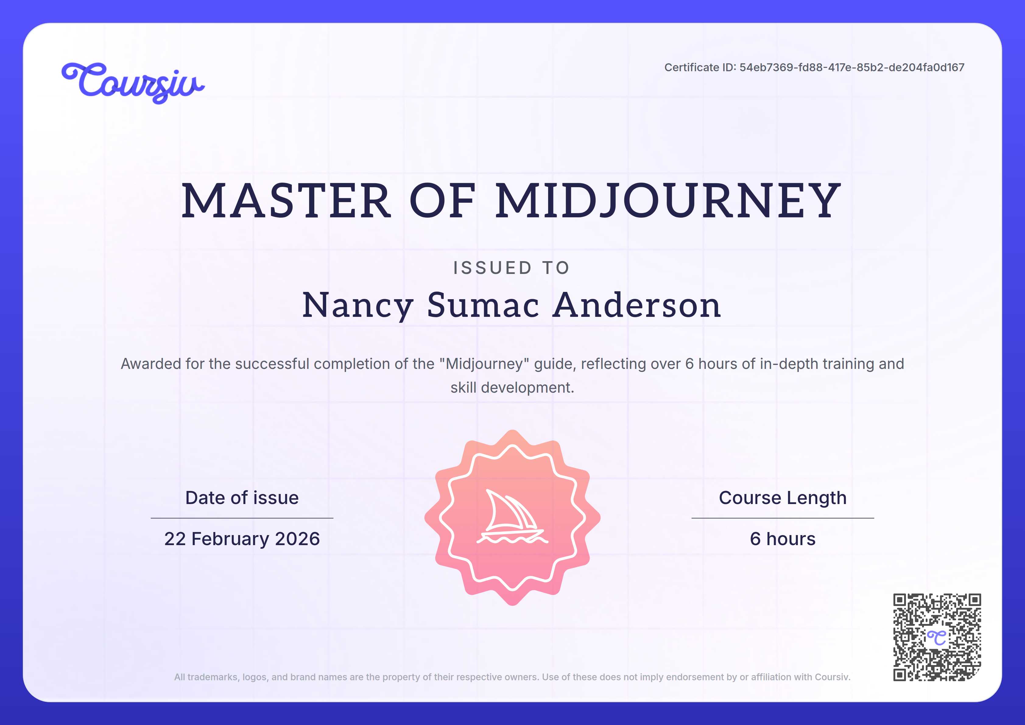 Certificate for Midjourney