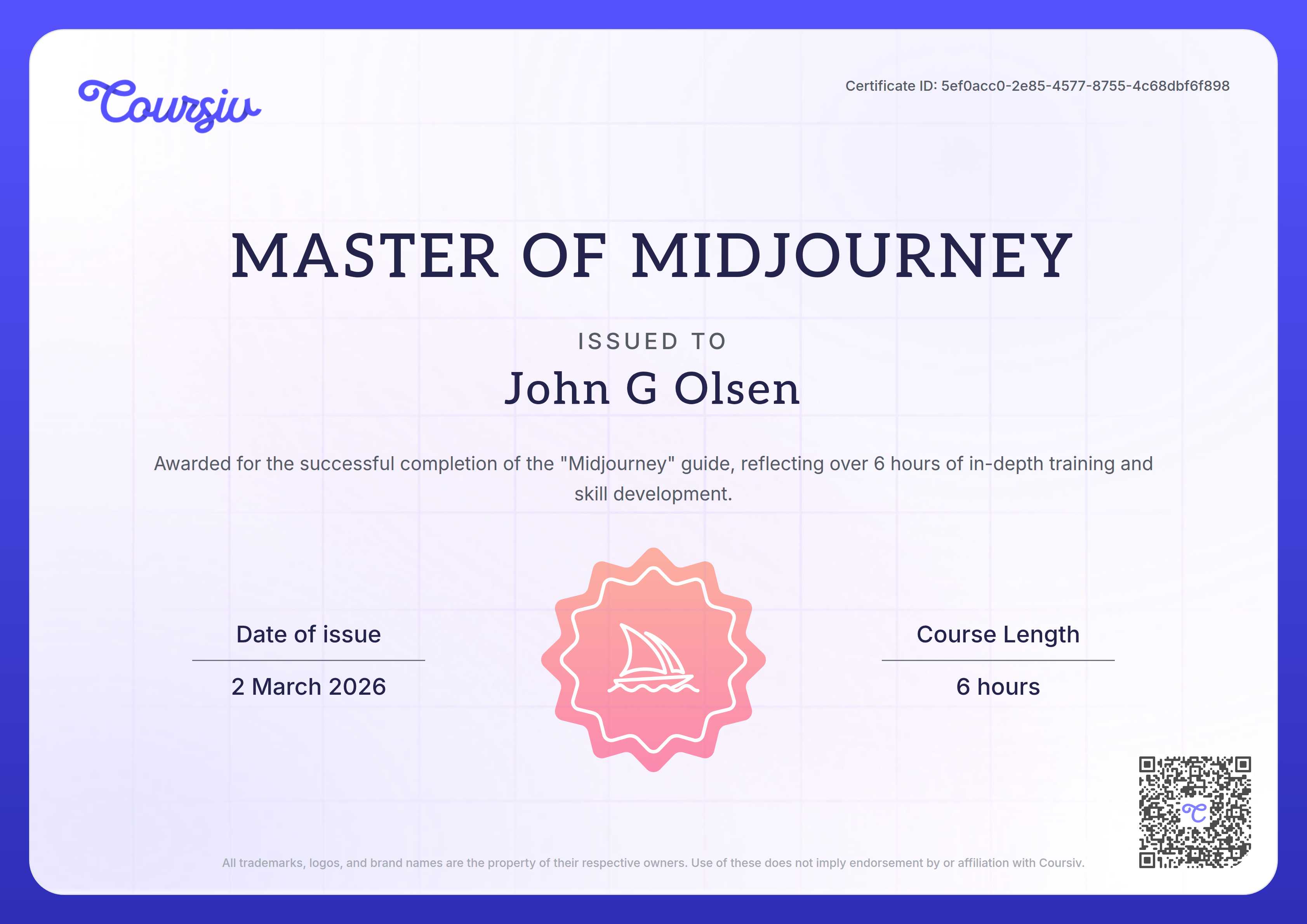 Certificate for Midjourney
