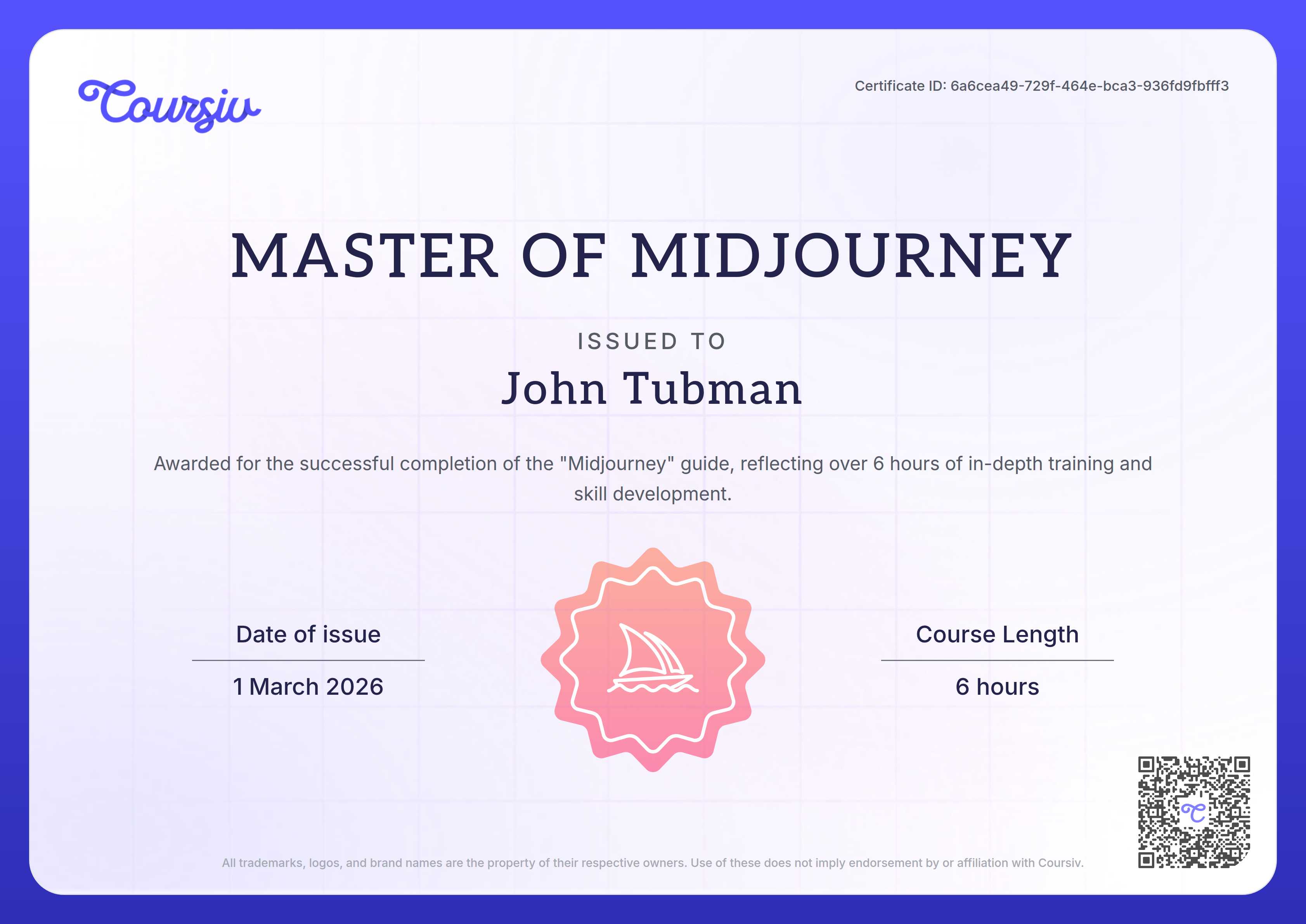 Certificate for Midjourney