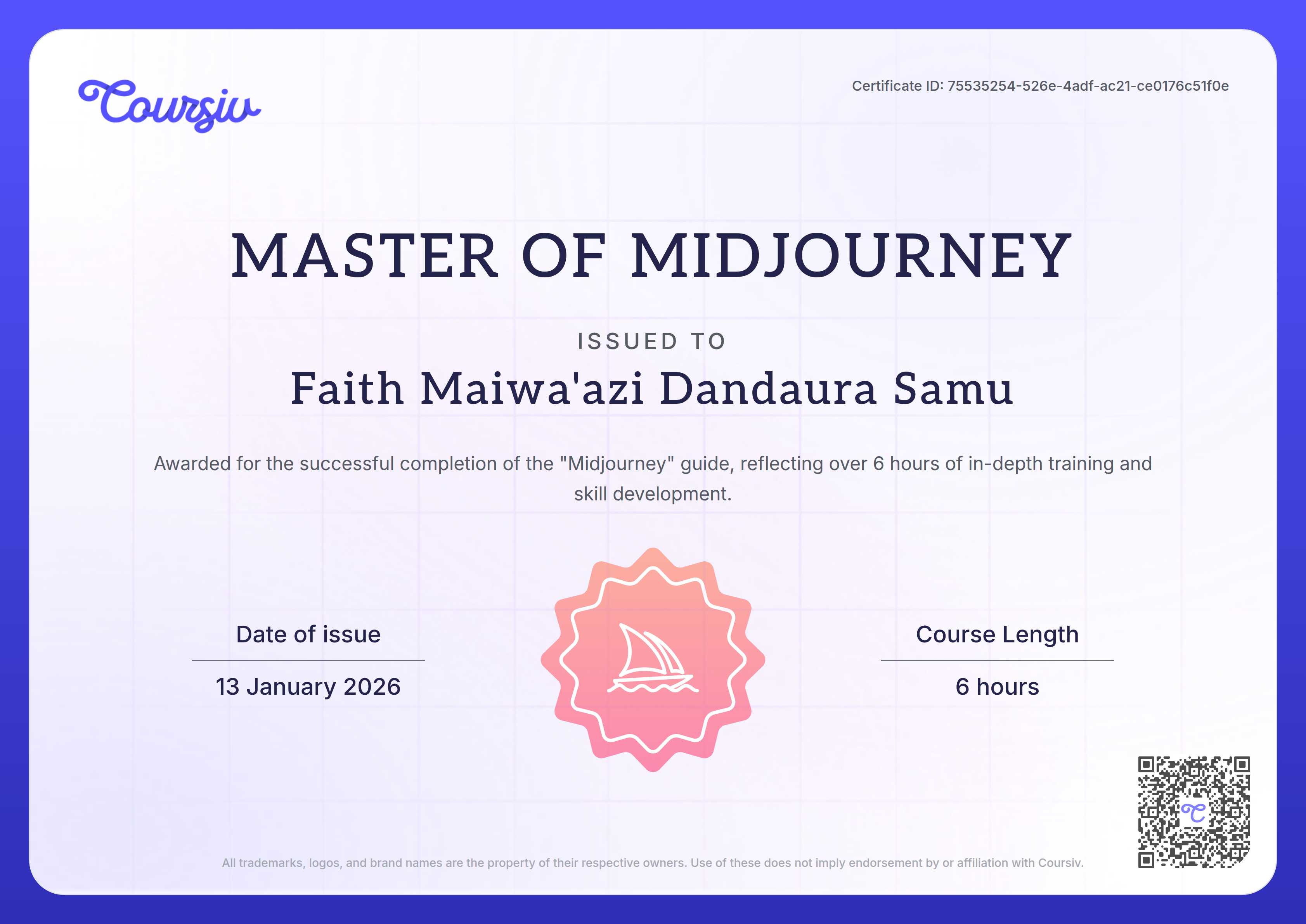 Certificate for Midjourney