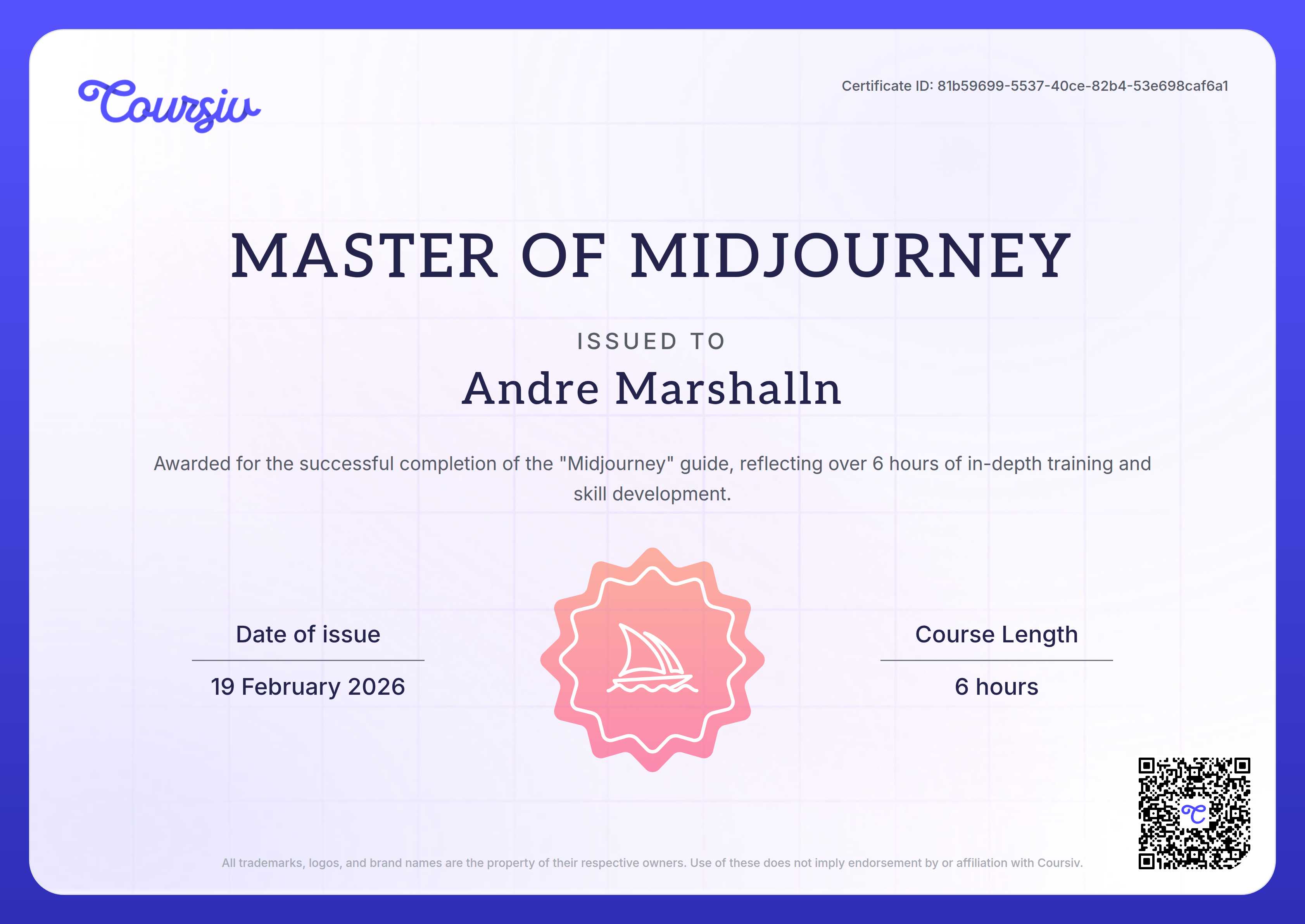 Certificate for Midjourney