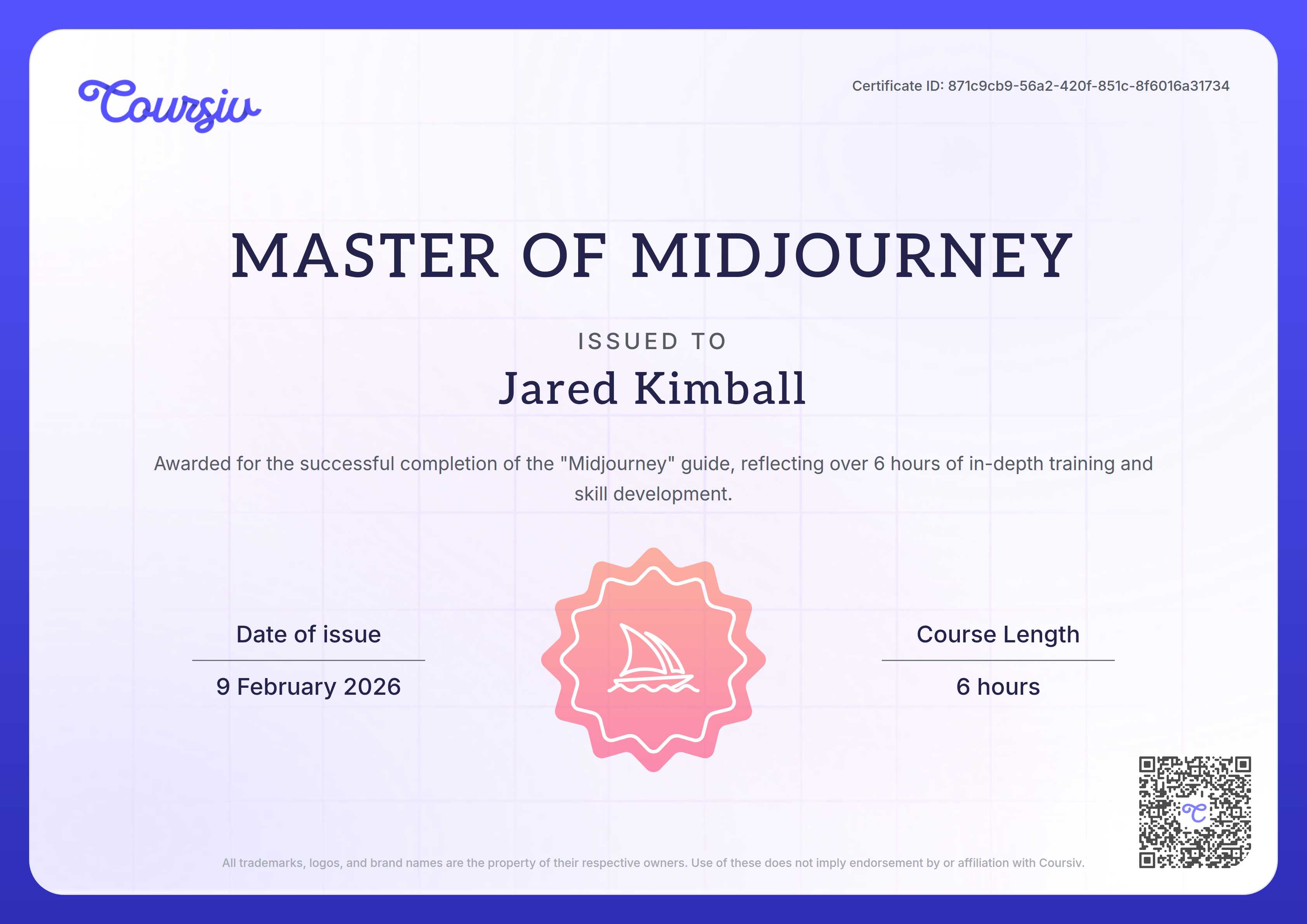 Certificate for Midjourney