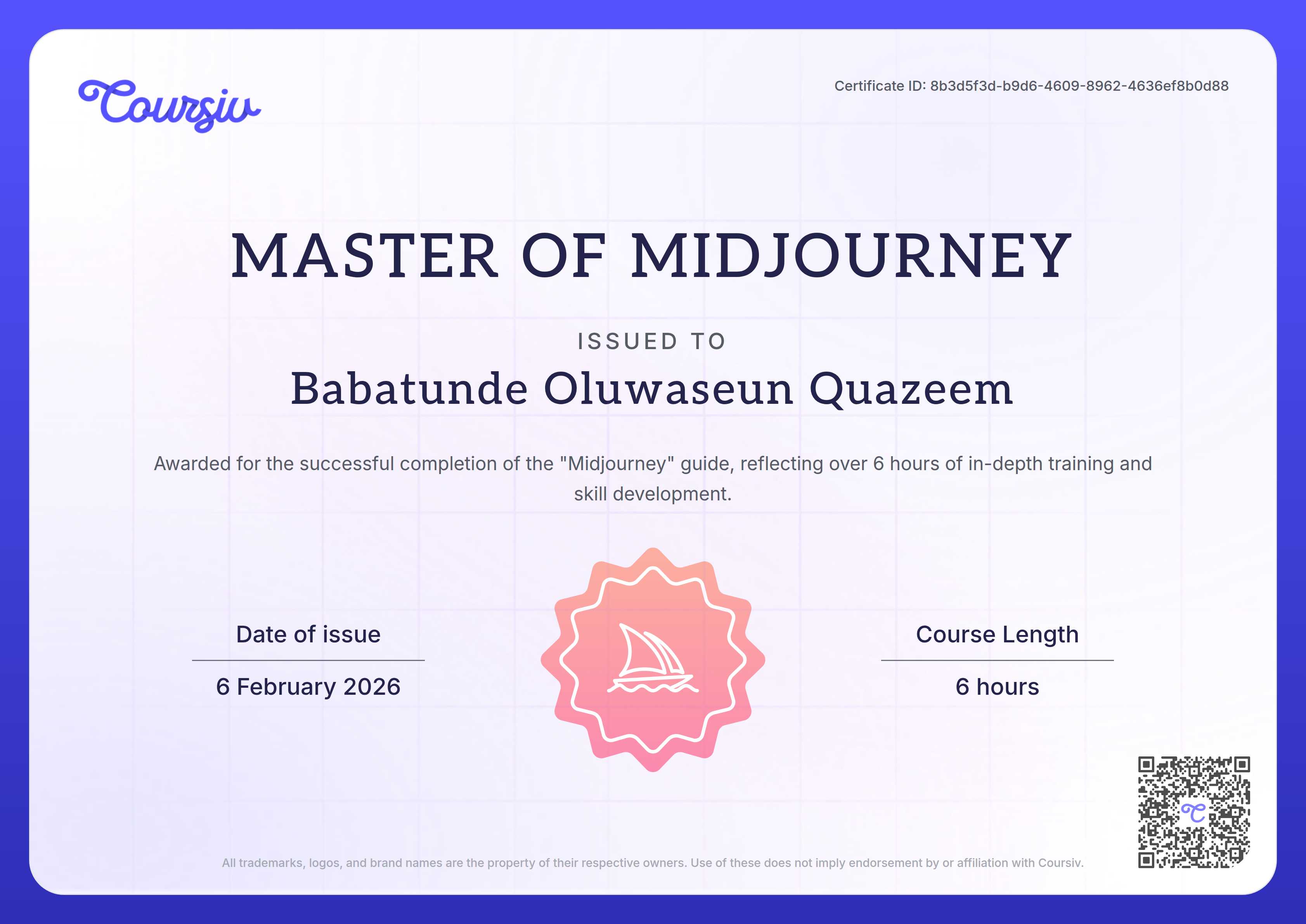 Certificate for Midjourney