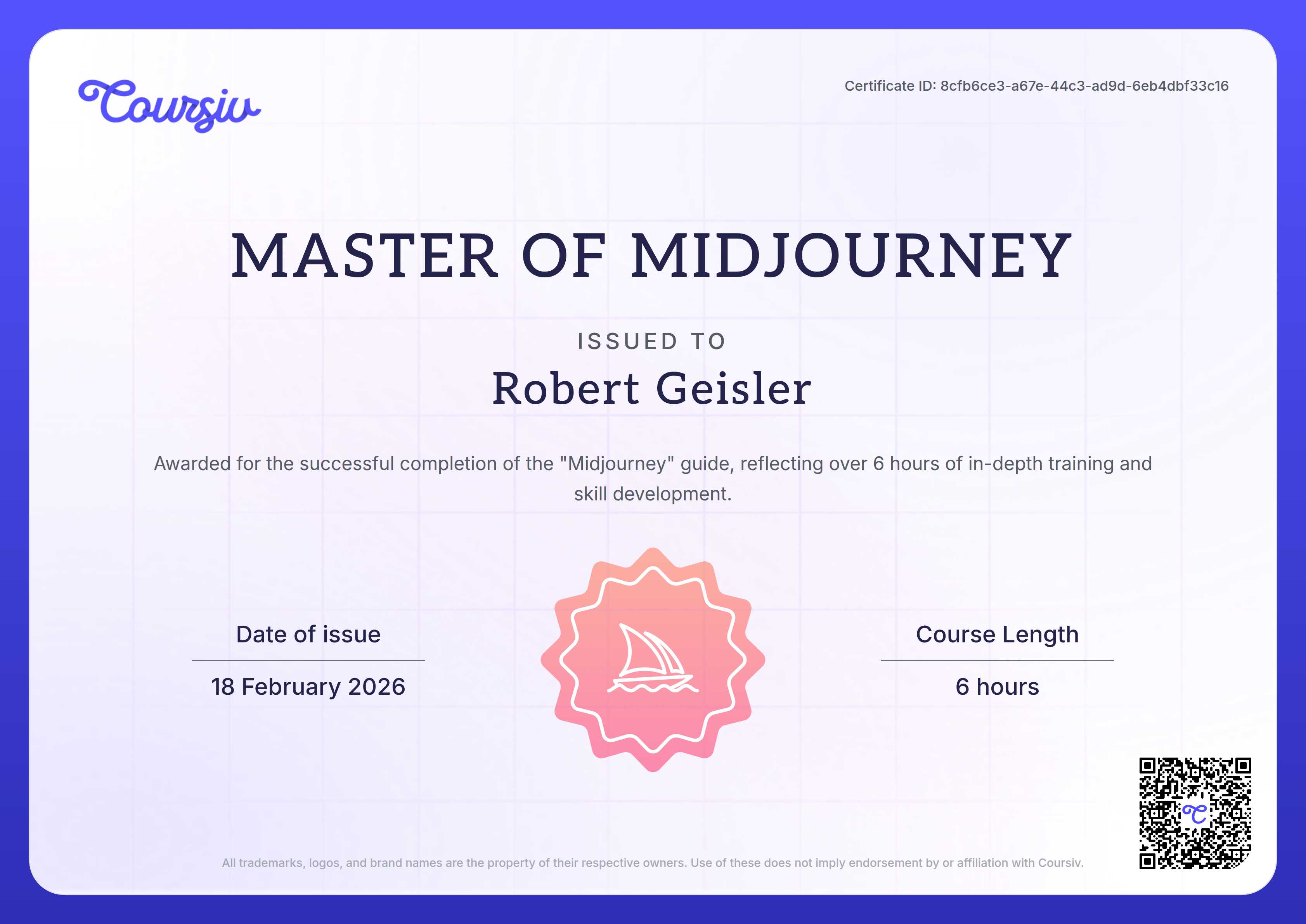 Certificate for Midjourney