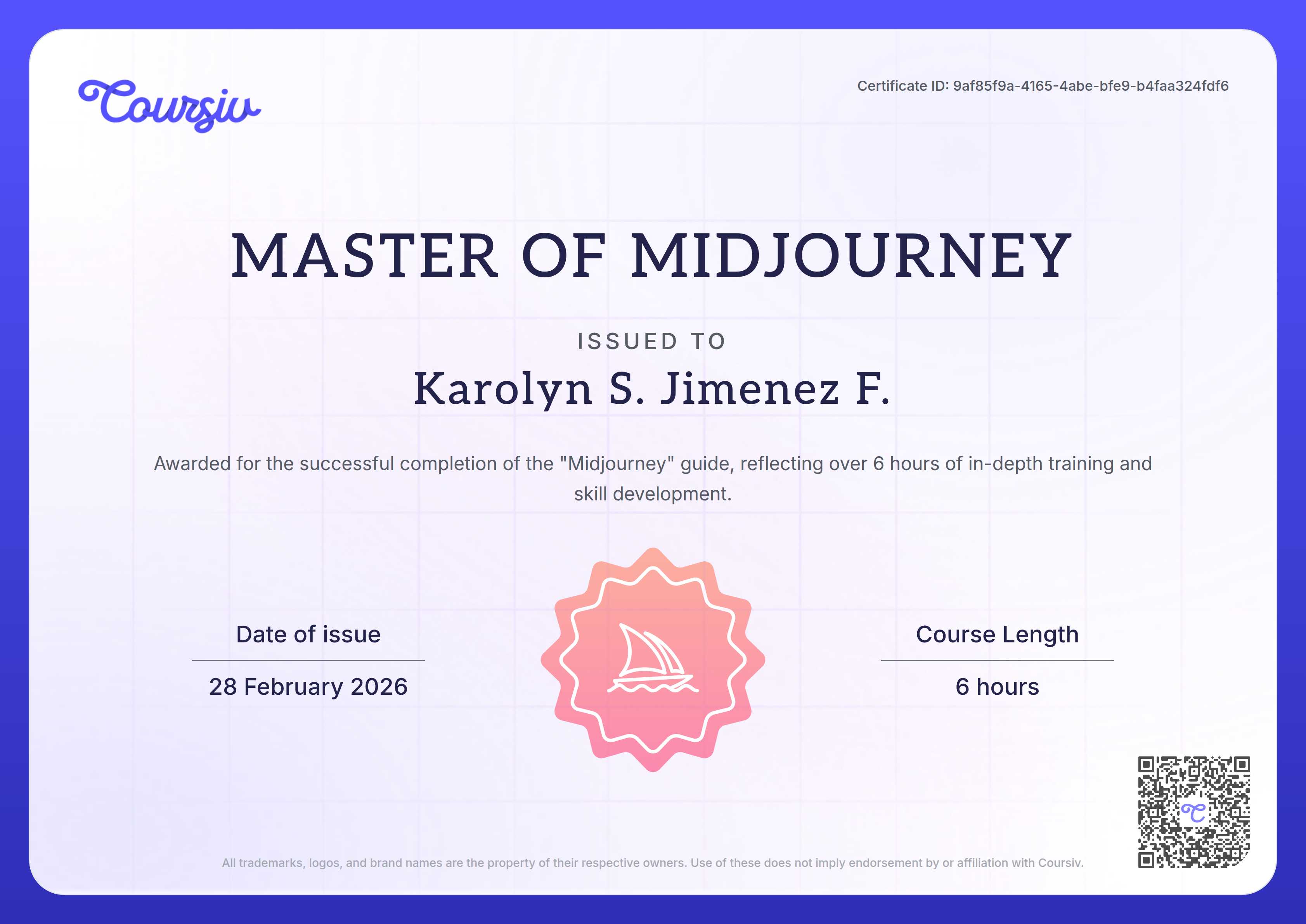 Certificate for Midjourney