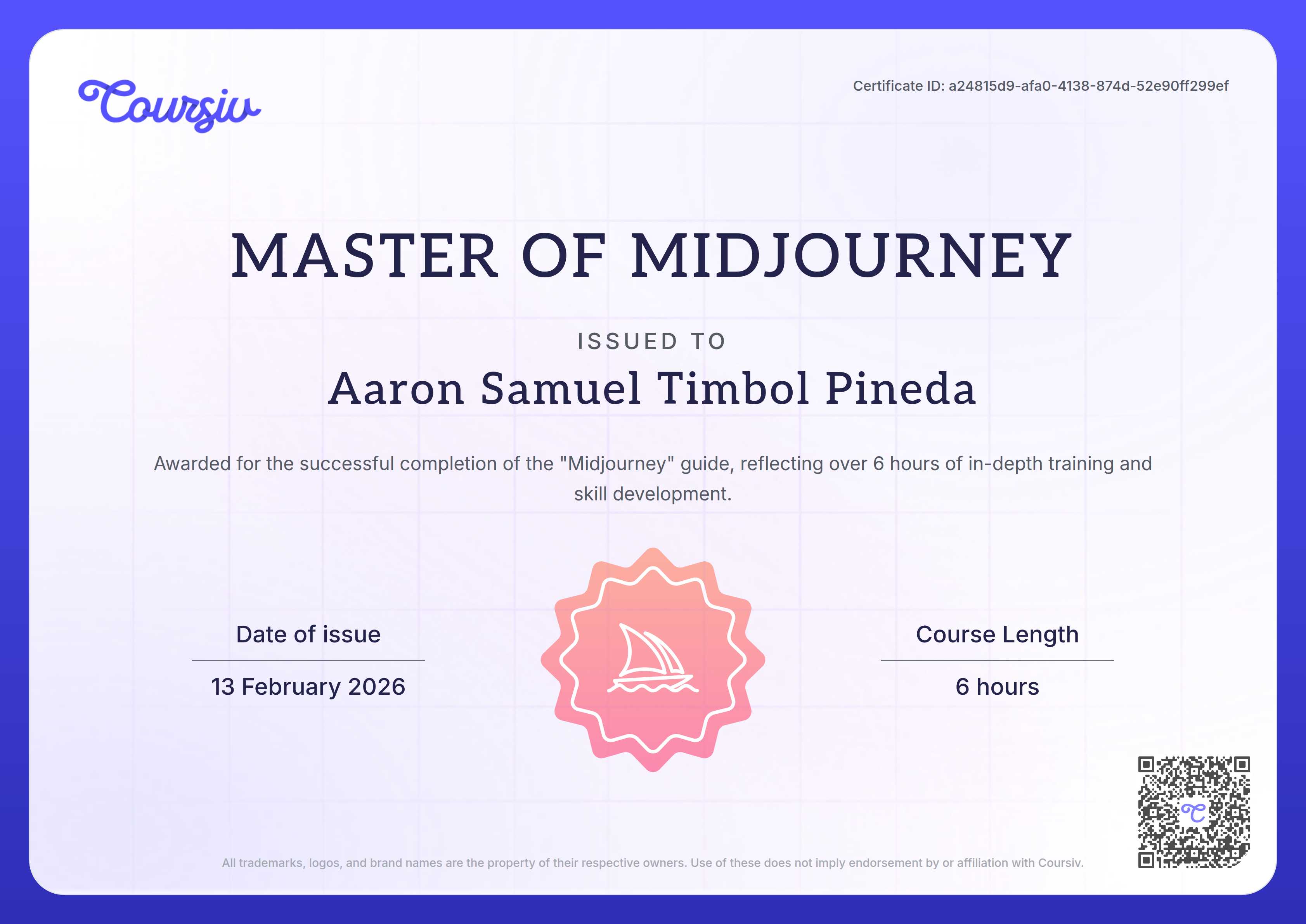 Certificate for Midjourney