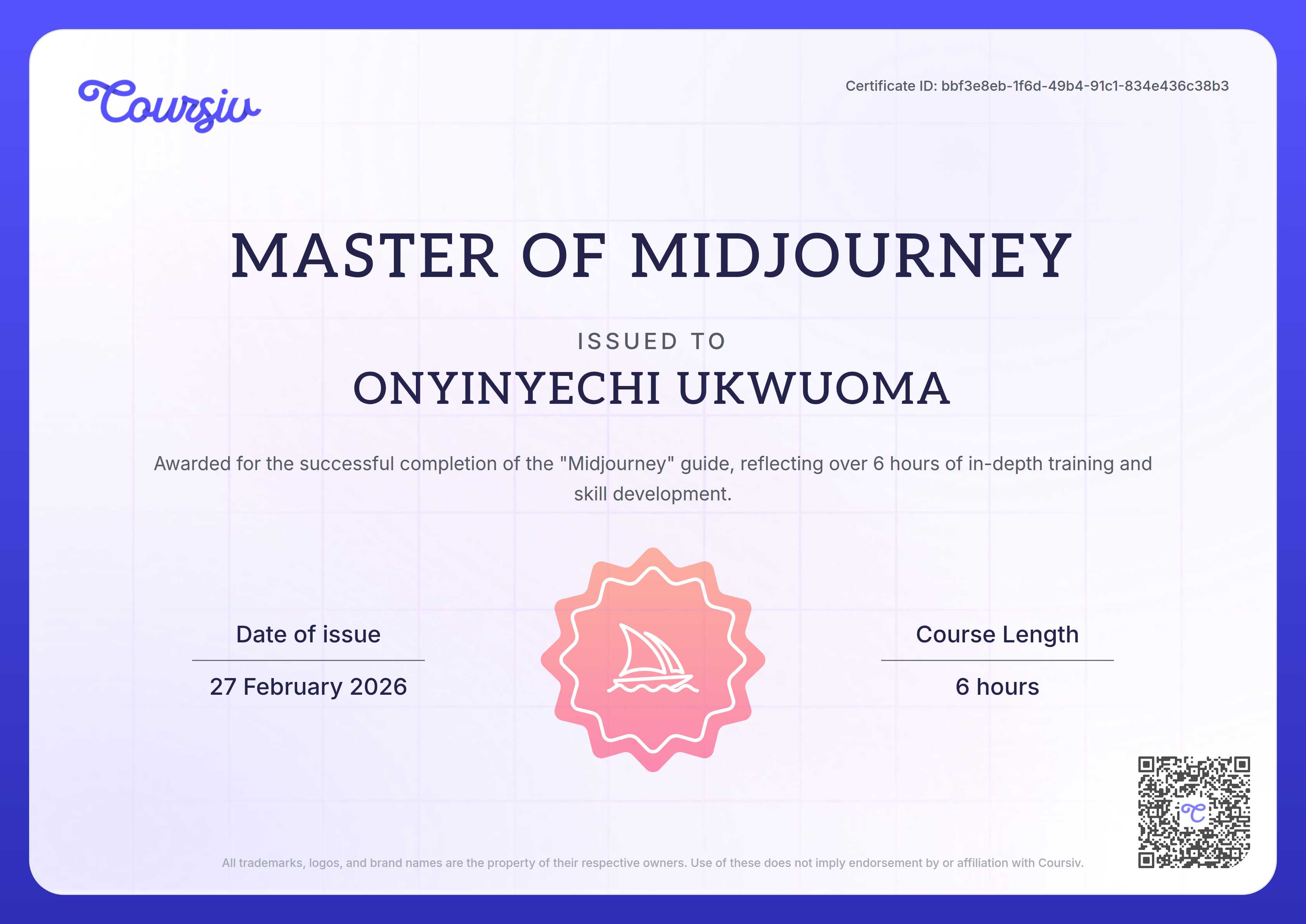 Certificate for Midjourney