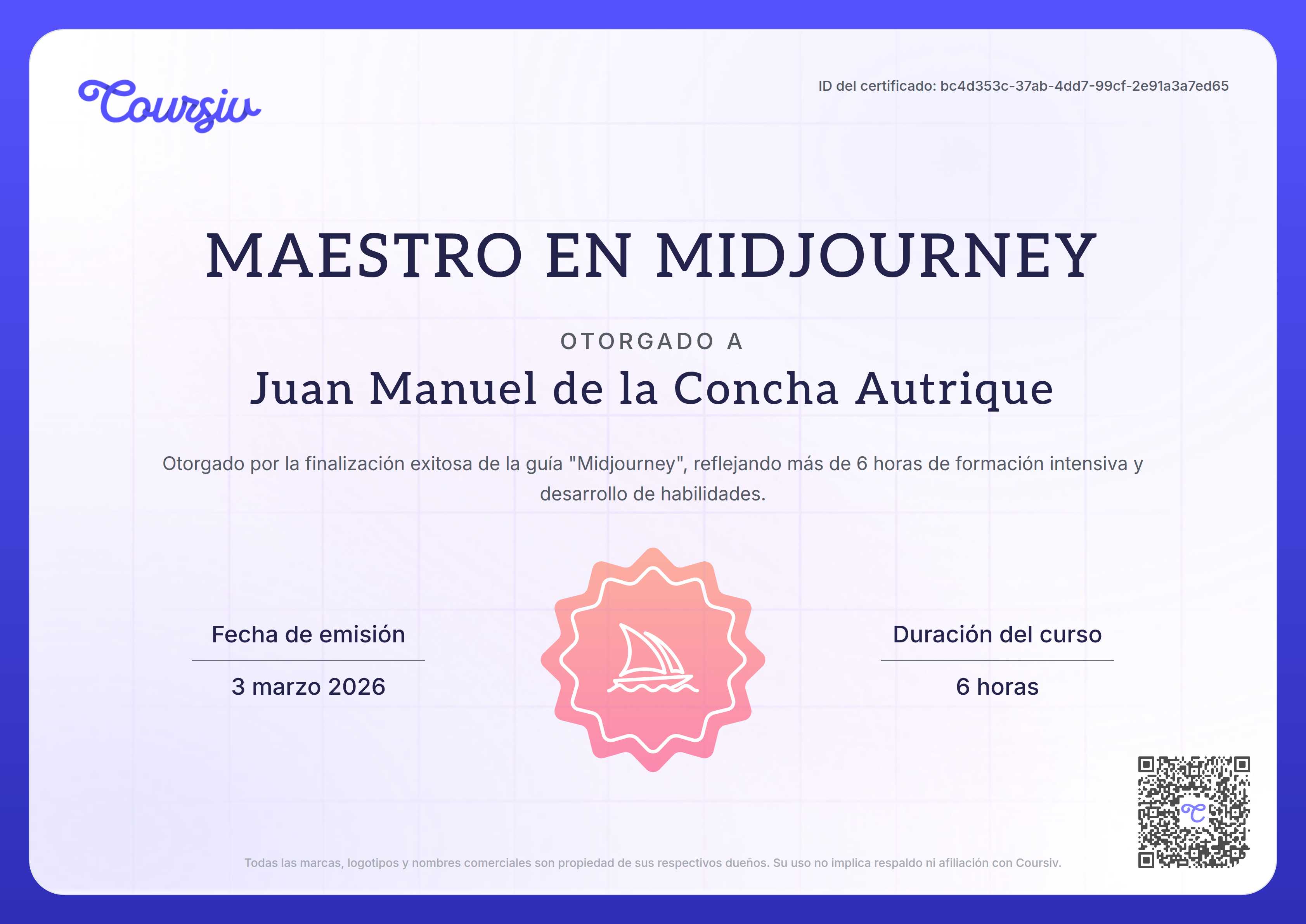 Certificate for Midjourney