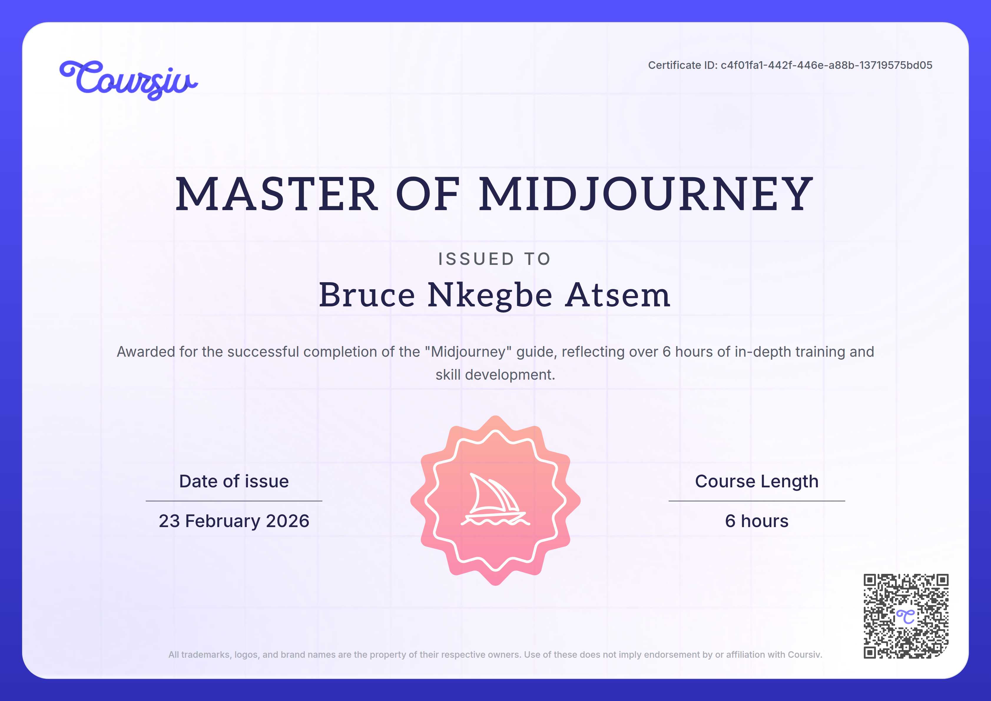 Certificate for Midjourney