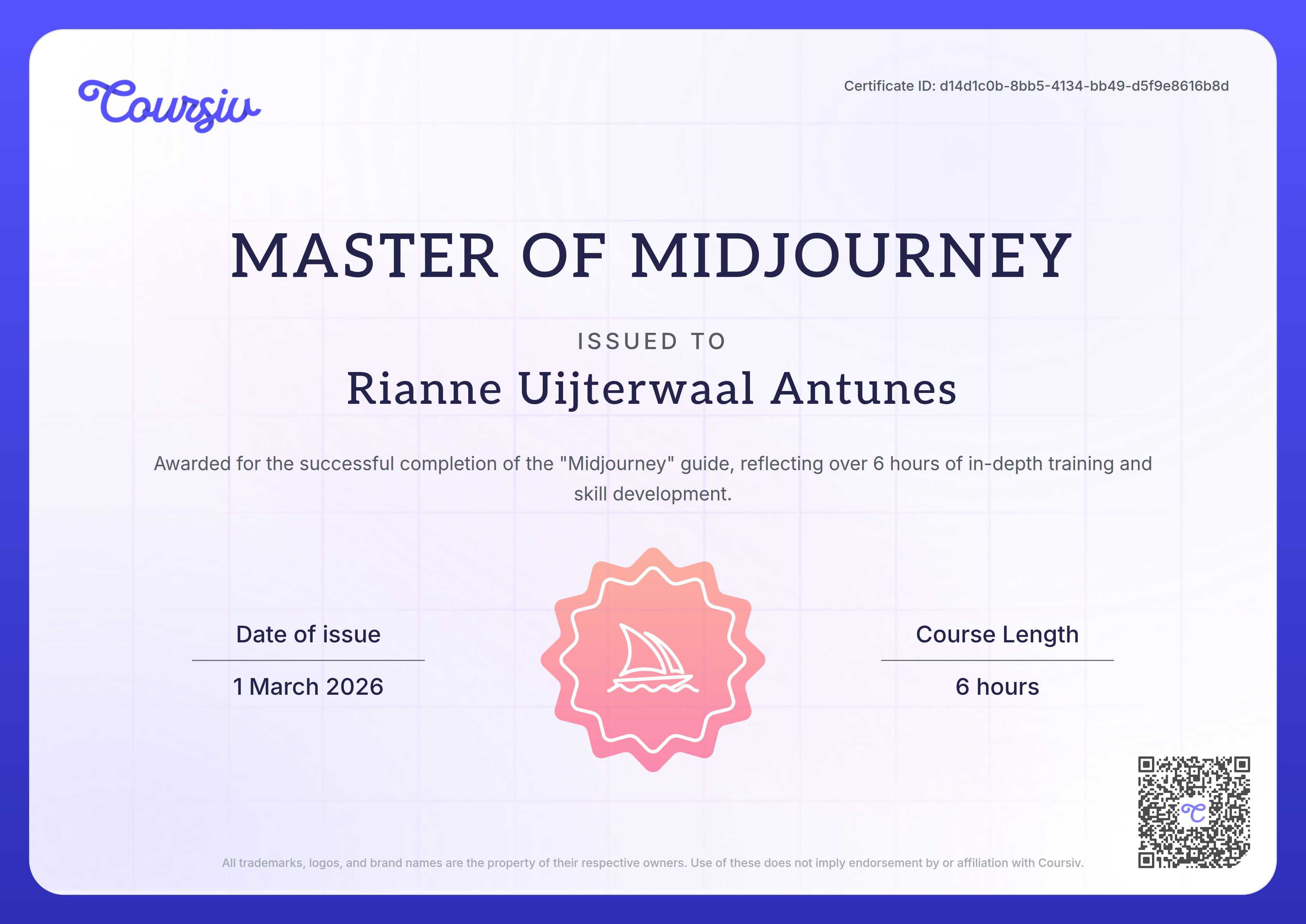 Certificate for Midjourney