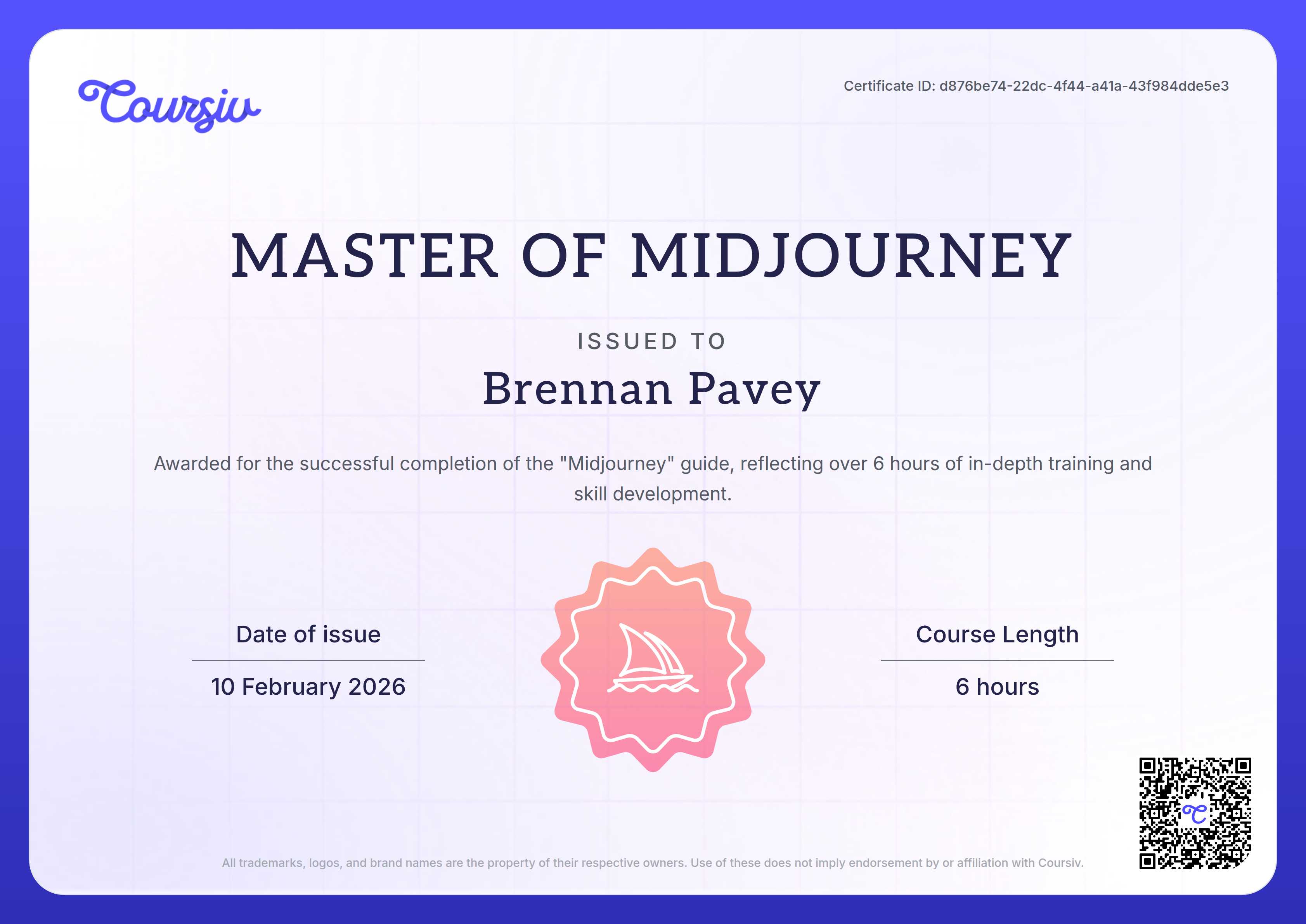 Certificate for Midjourney