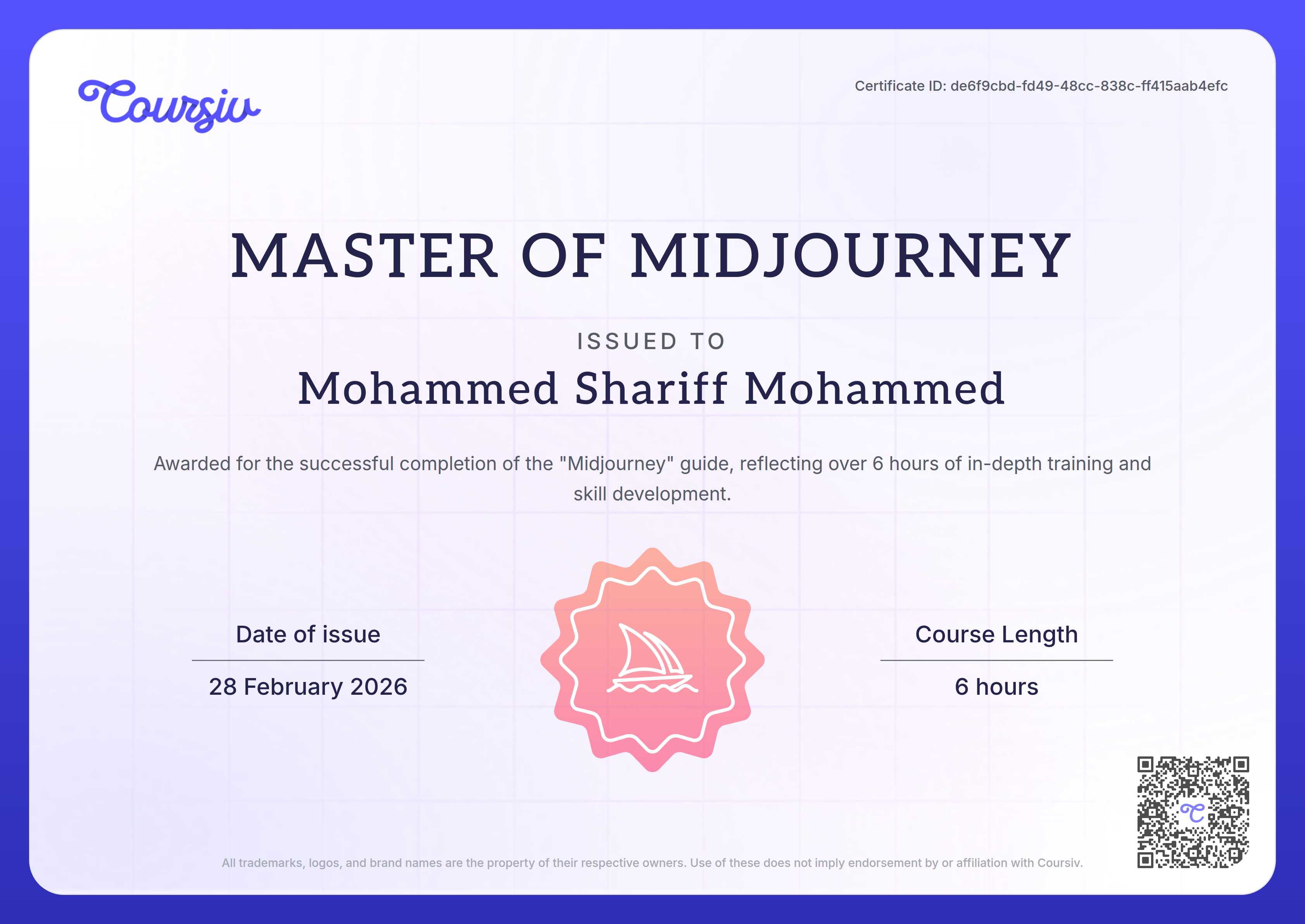 Certificate for Midjourney