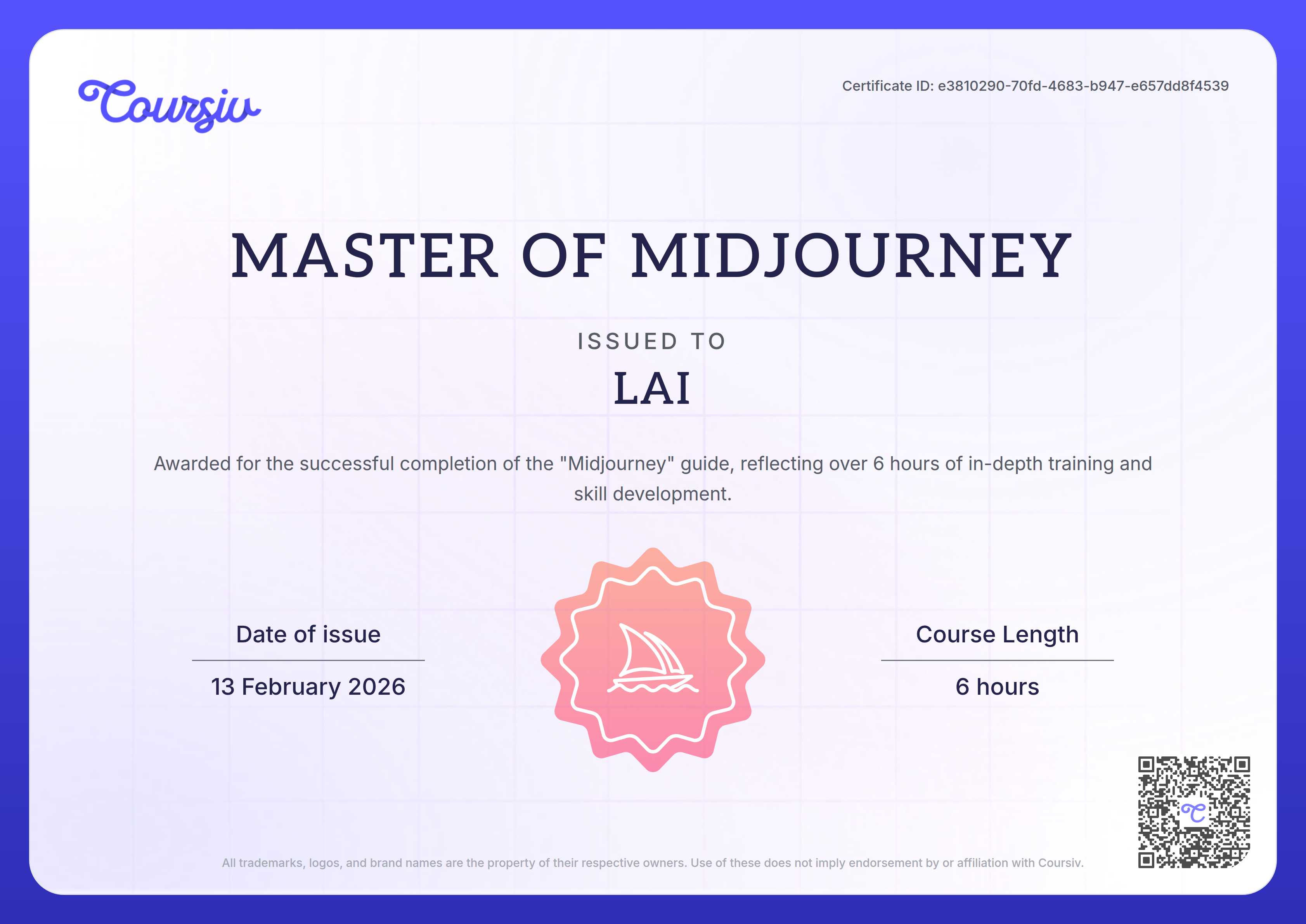 Certificate for Midjourney