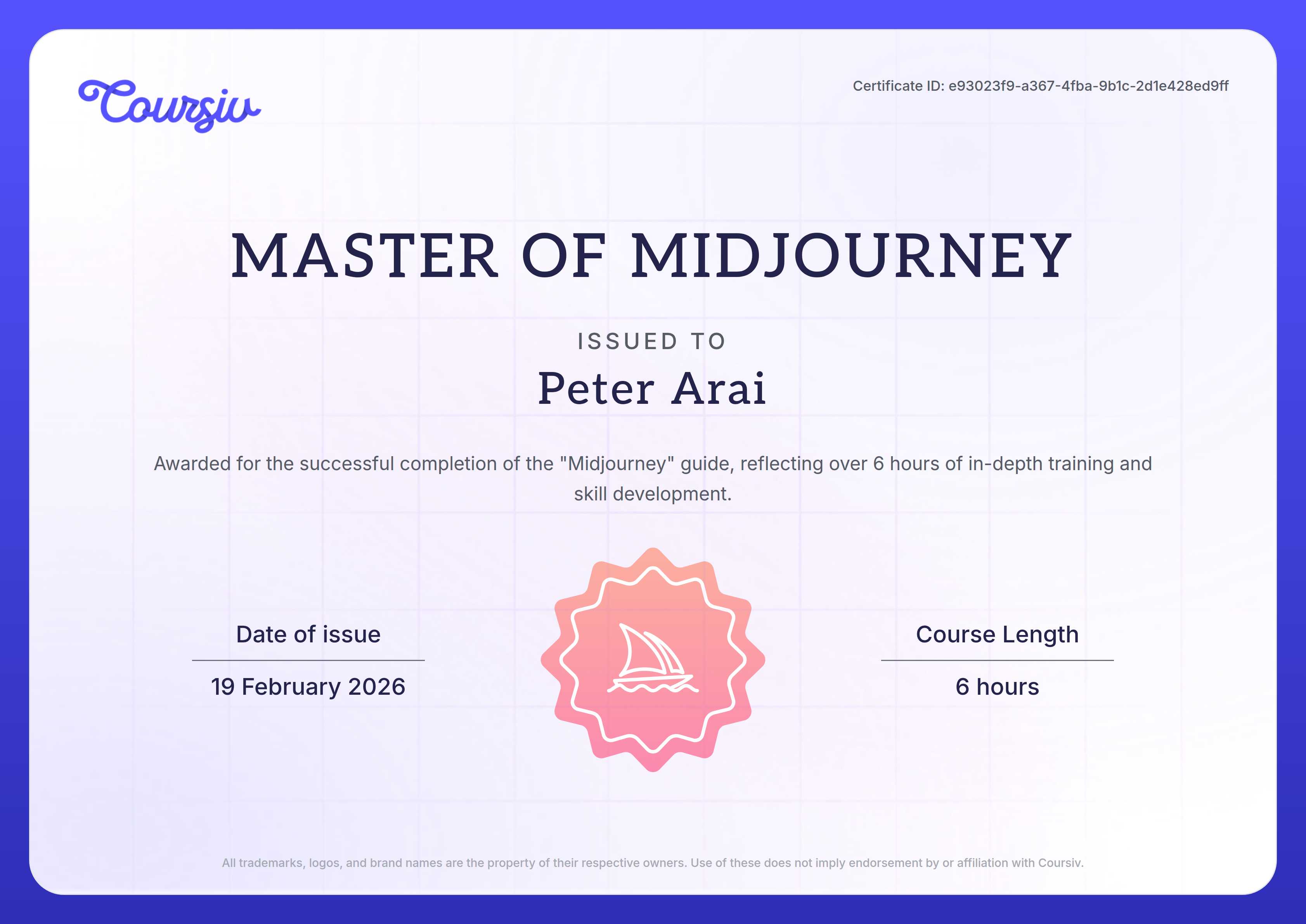 Certificate for Midjourney