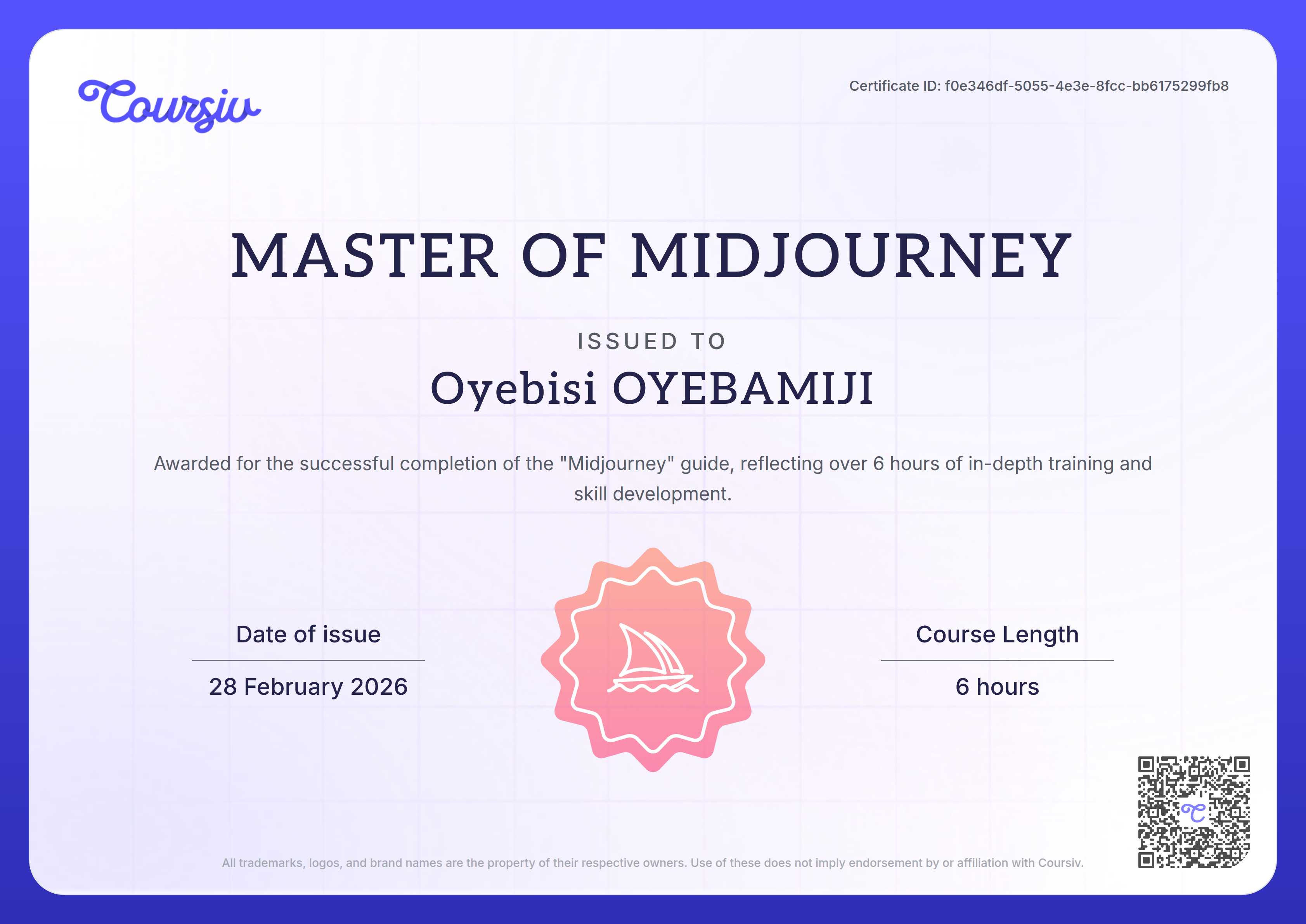 Certificate for Midjourney