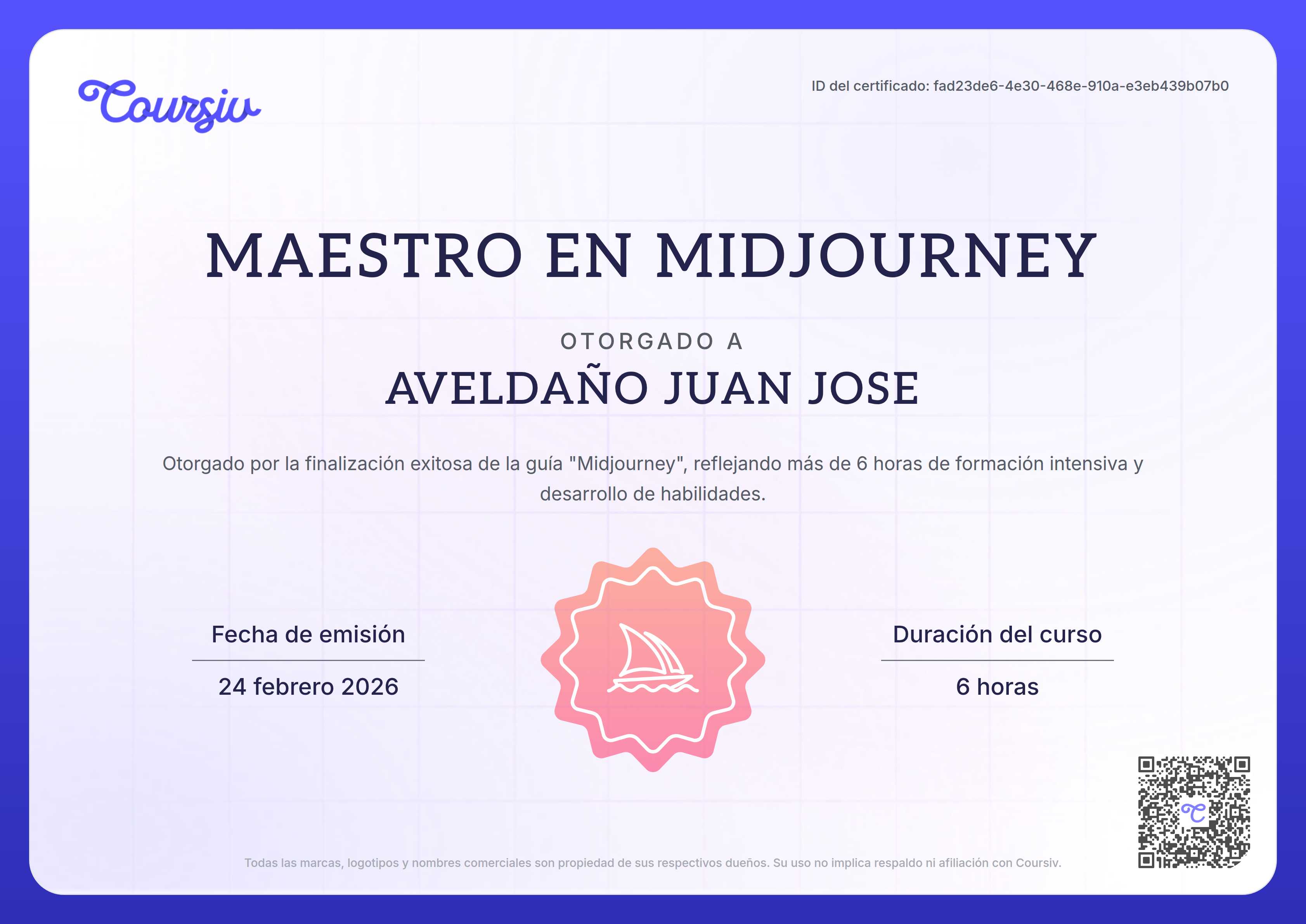 Certificate for Midjourney