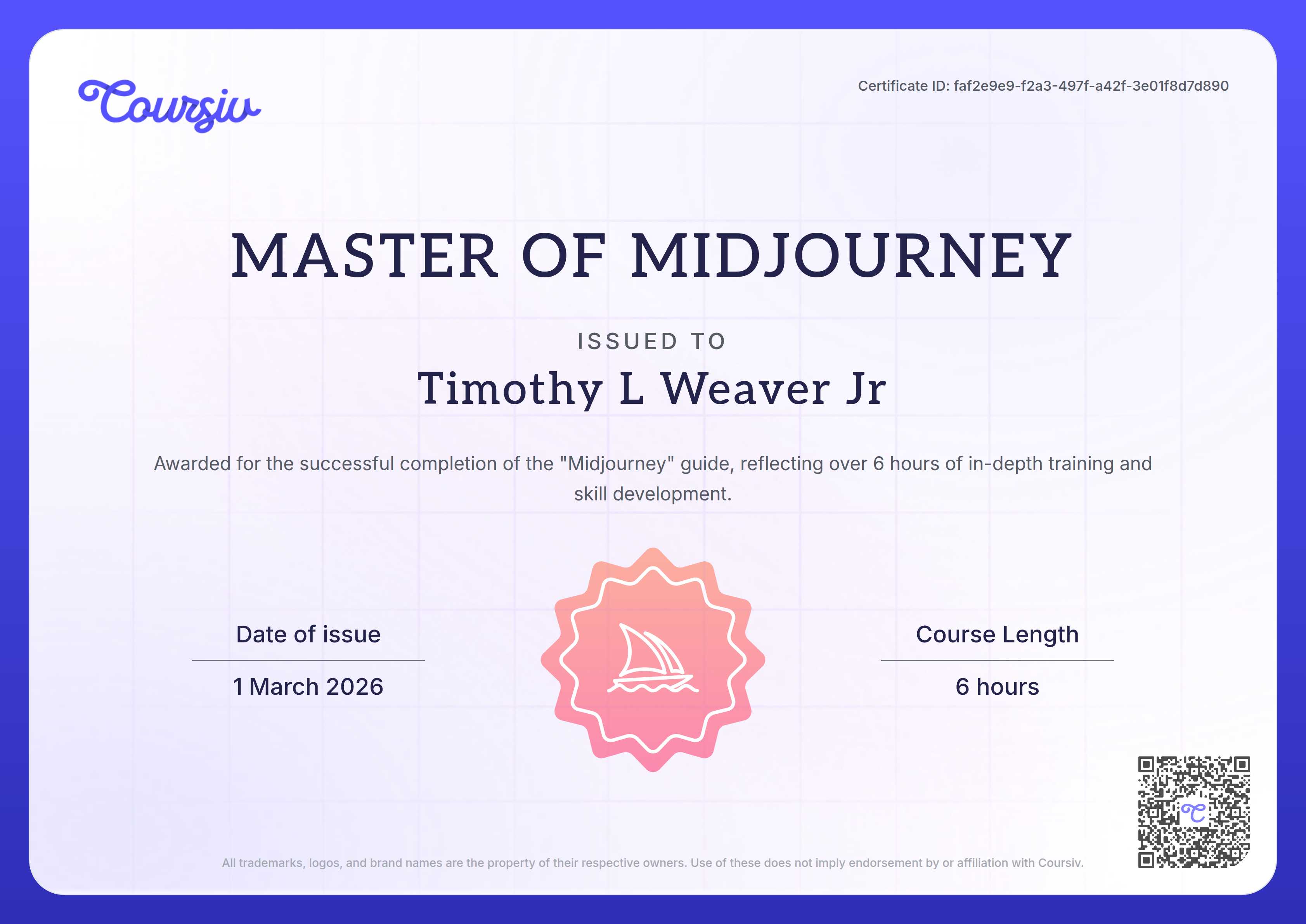 Certificate for Midjourney
