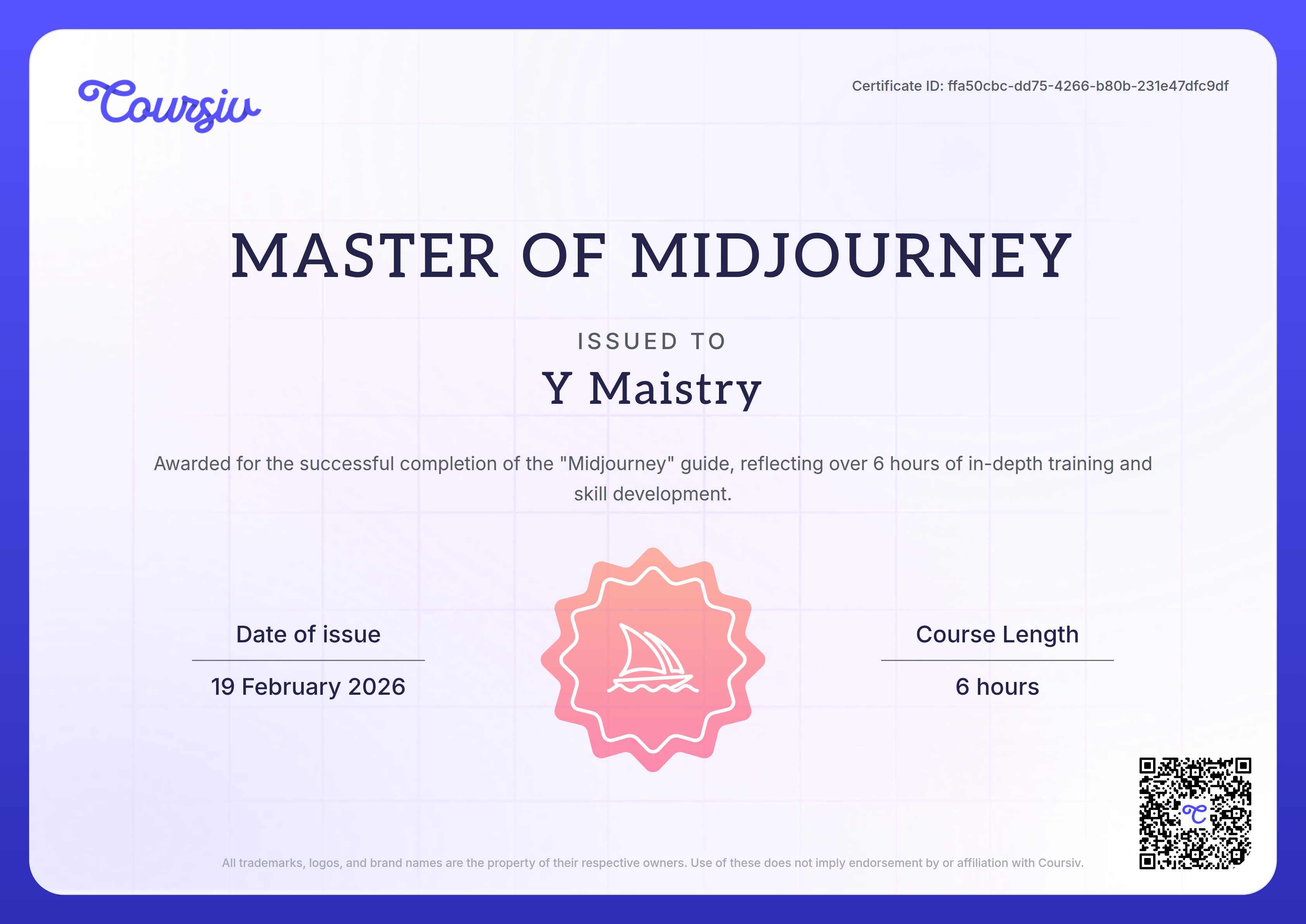 Certificate for Midjourney