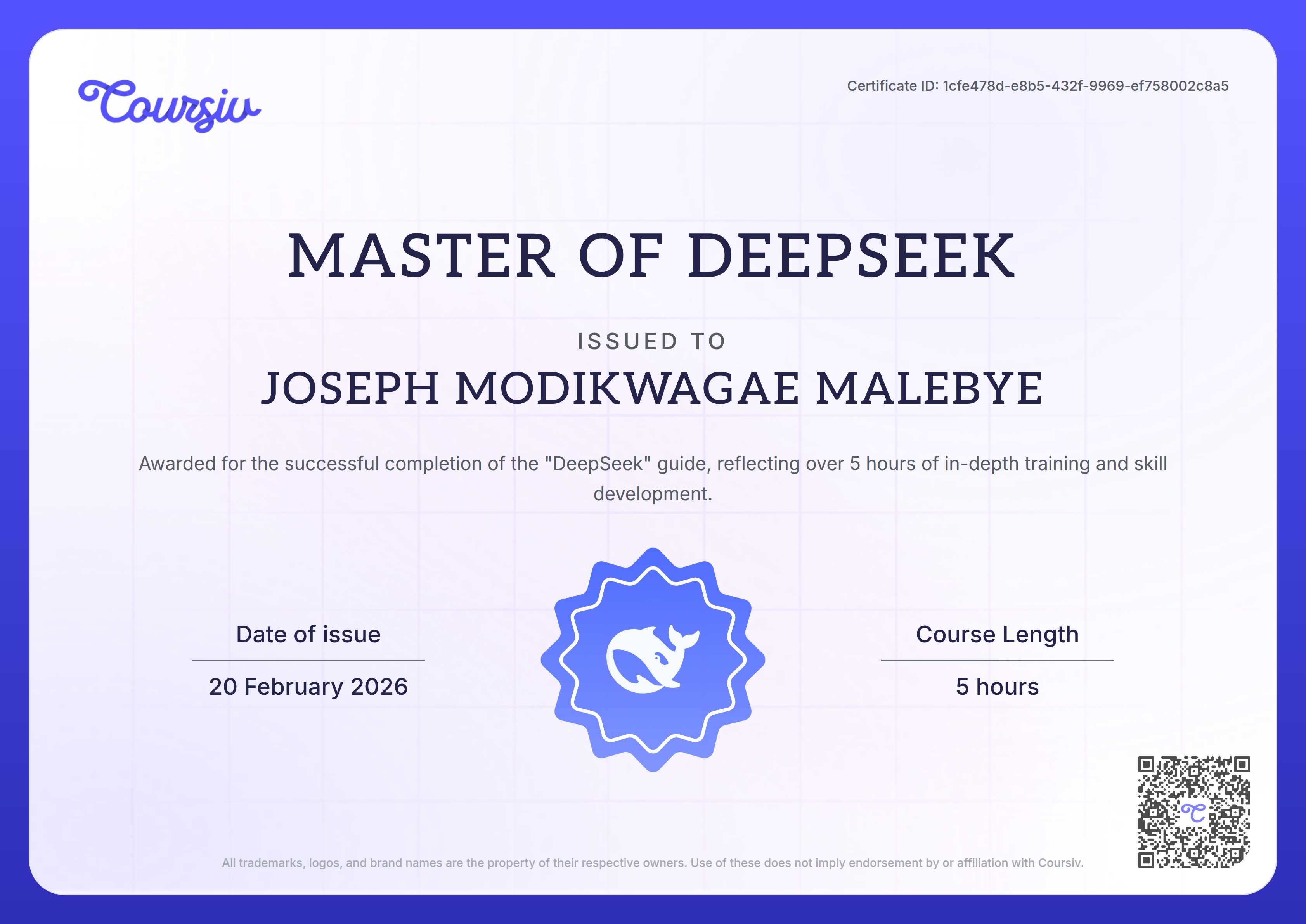 Certificate for DeepSeek