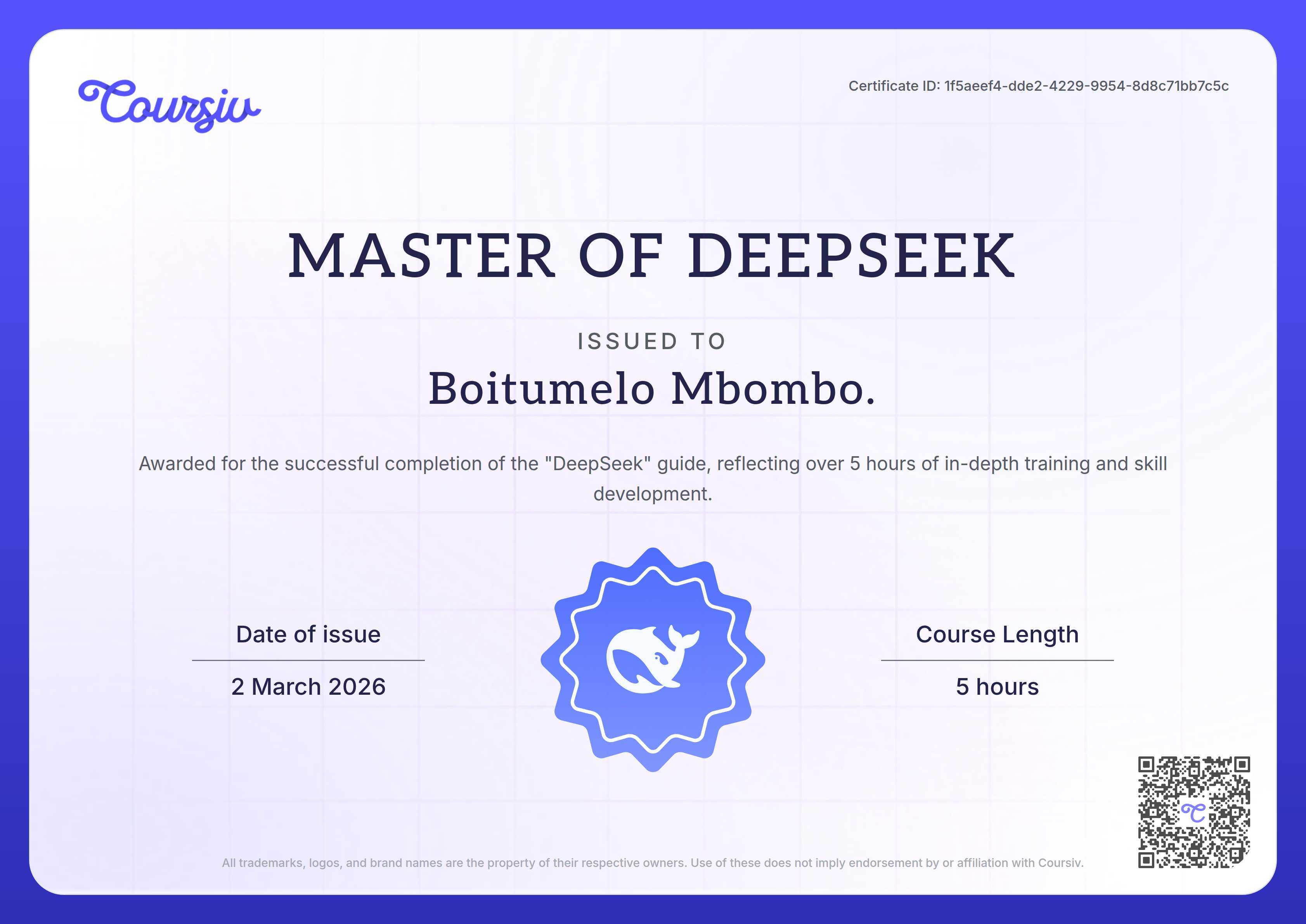 Certificate for DeepSeek