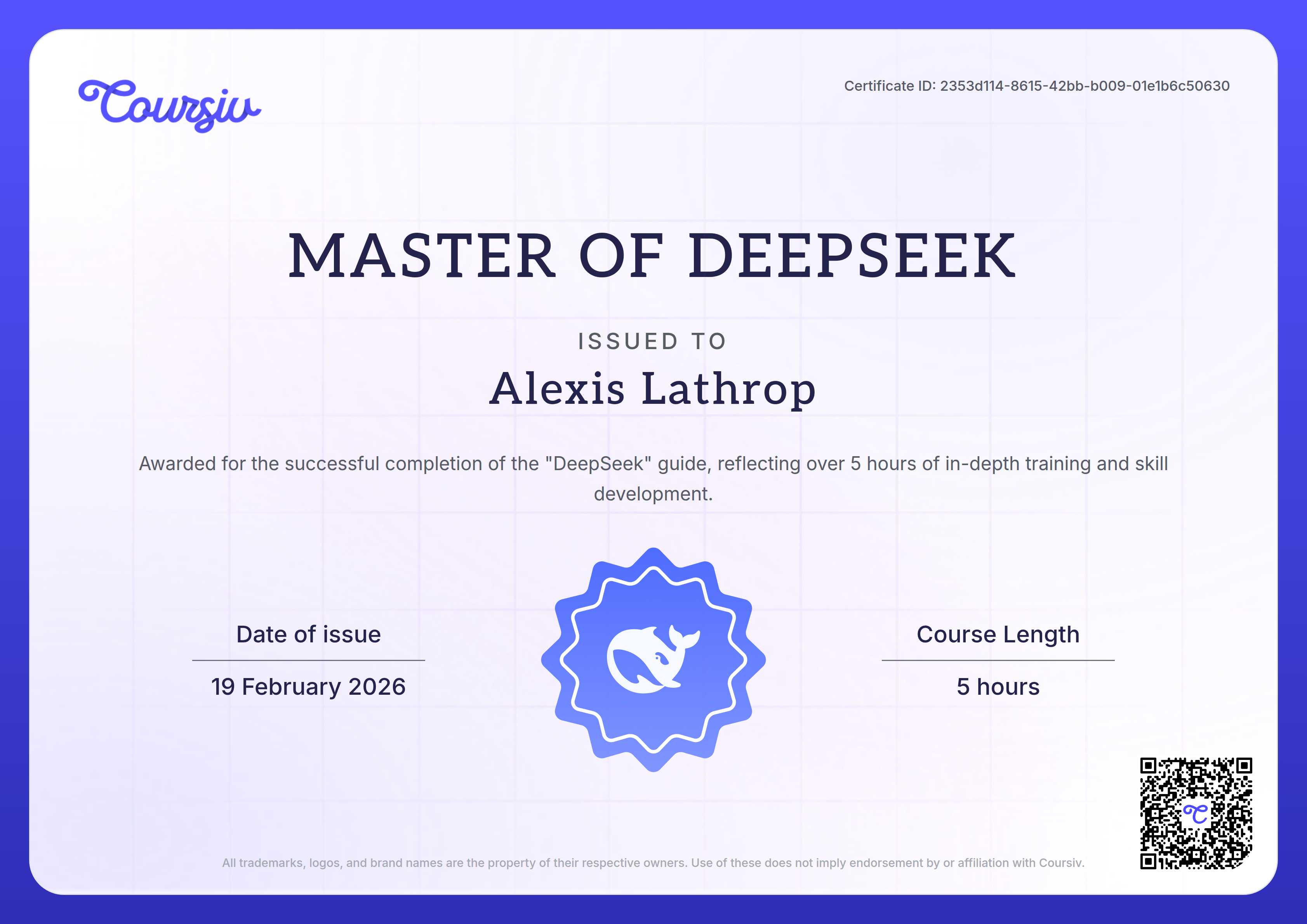 Certificate for DeepSeek