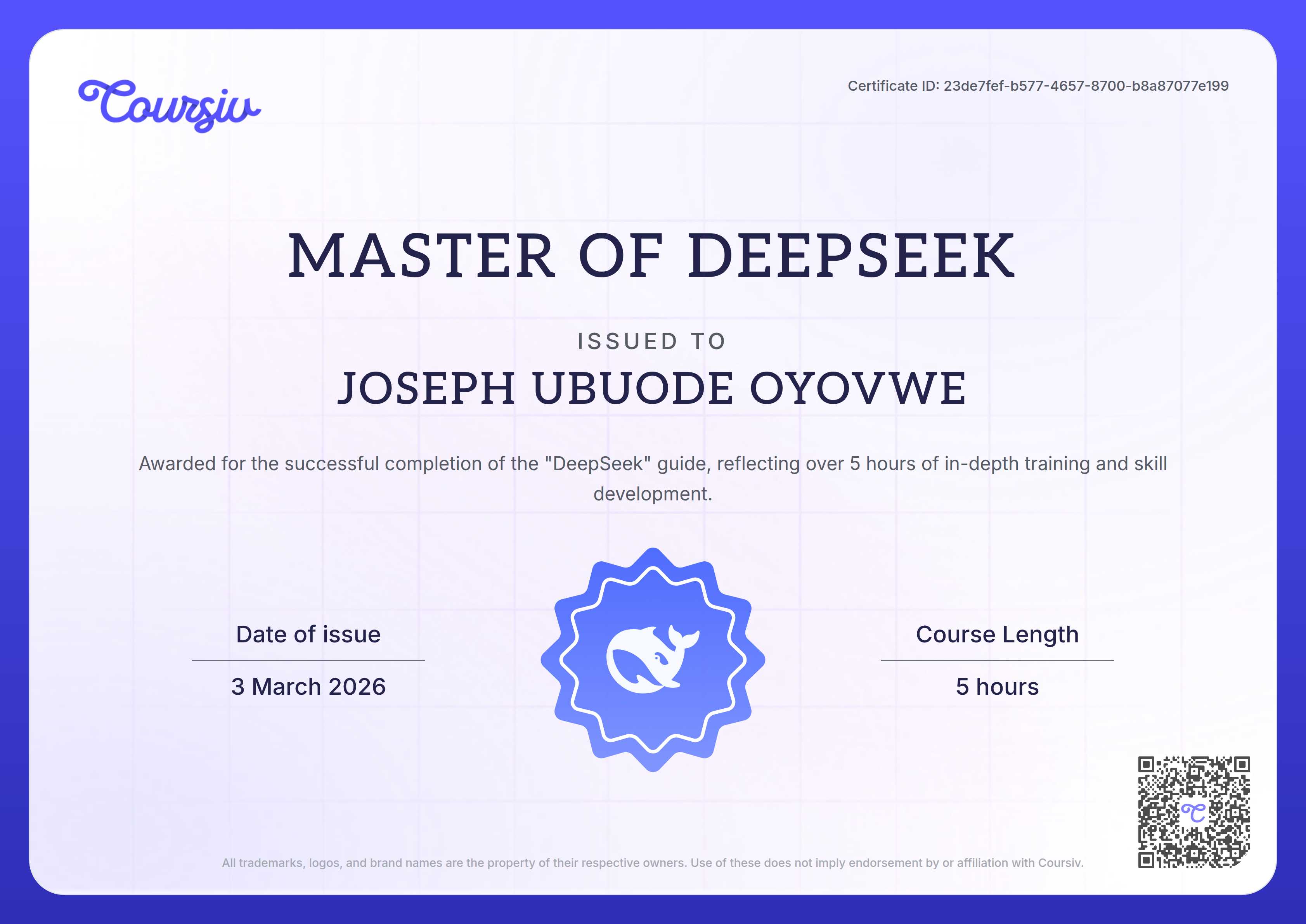 Certificate for DeepSeek