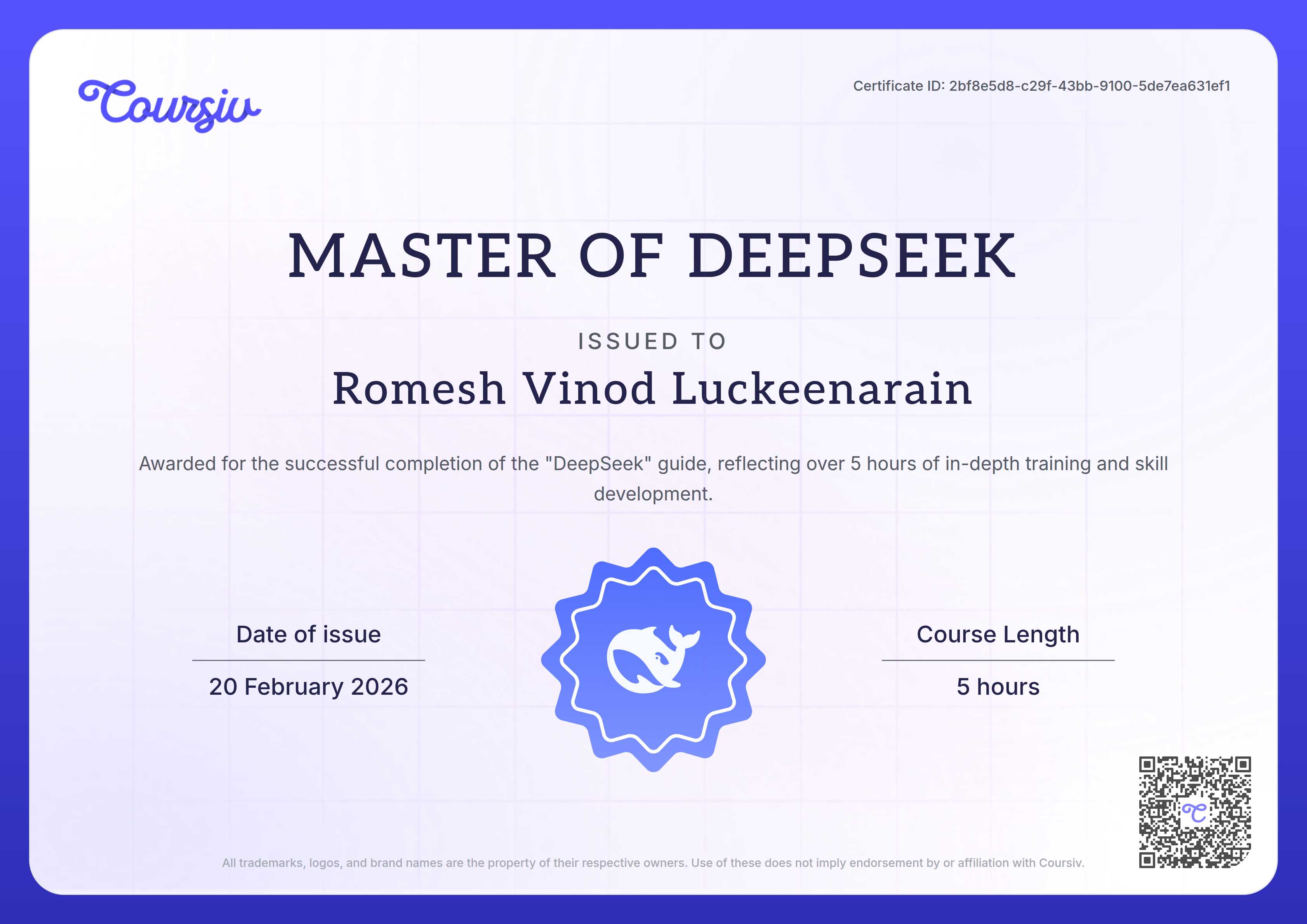 Certificate for DeepSeek