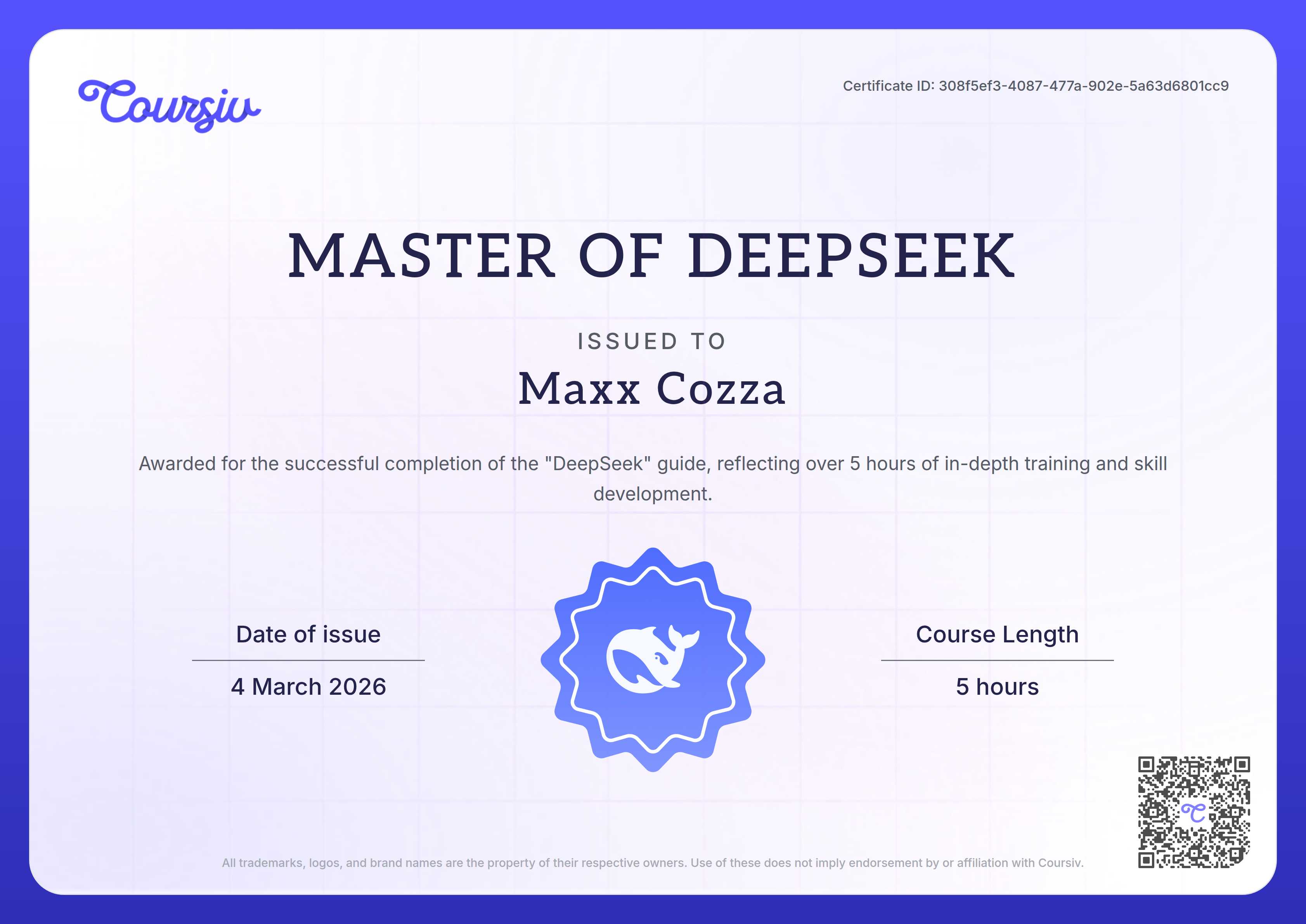 Certificate for DeepSeek
